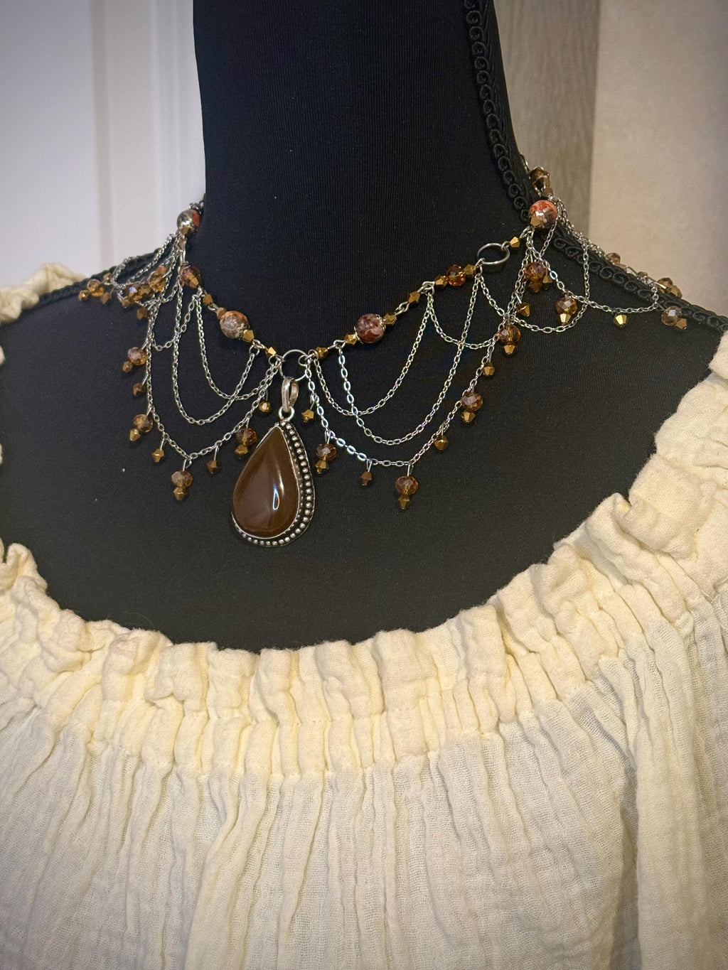 Fire Embers Leopard Jasper Crystal Necklace, Handcrafted Jewelry For Elegant Gift