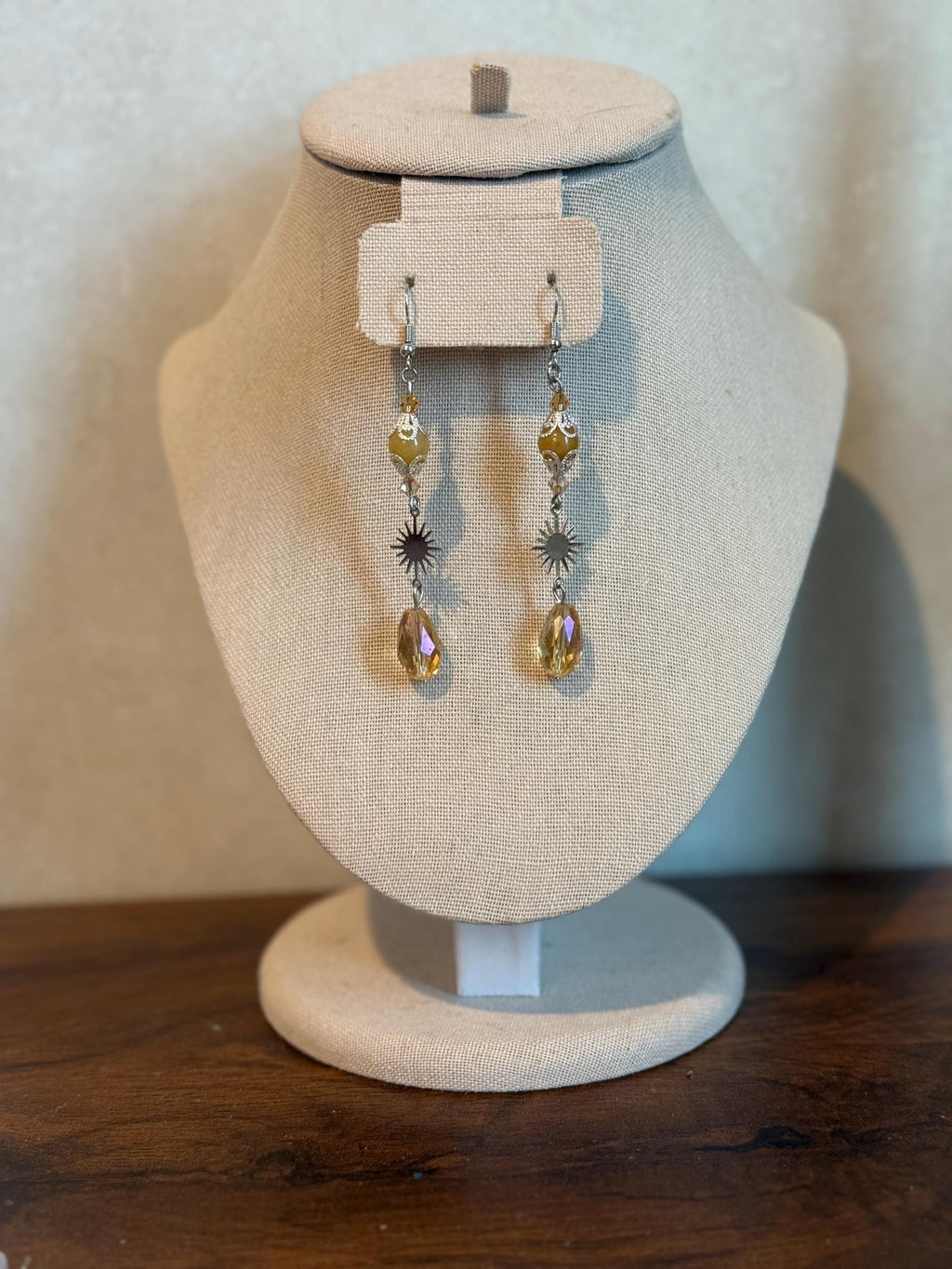 Solar Flare Yellow Jade Crystal Earrings, Dangle Earrings for Casual or Formal Wear