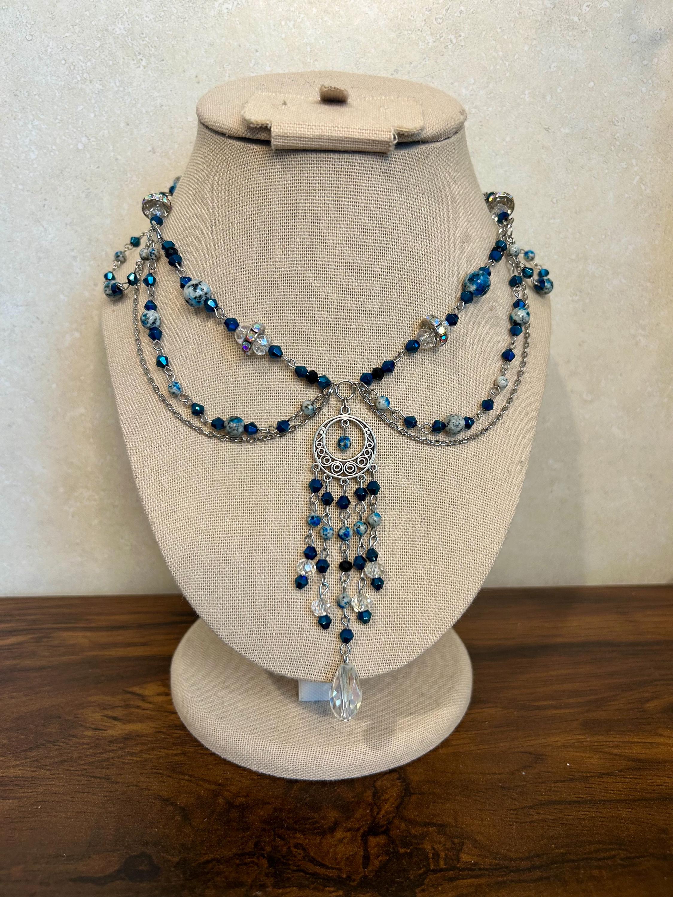 Ocean Waves K2 Crystal Necklace, Stunning Handmade Blue-White Stone Jewelry for Elegance, Perfect Gift for Nature Lovers