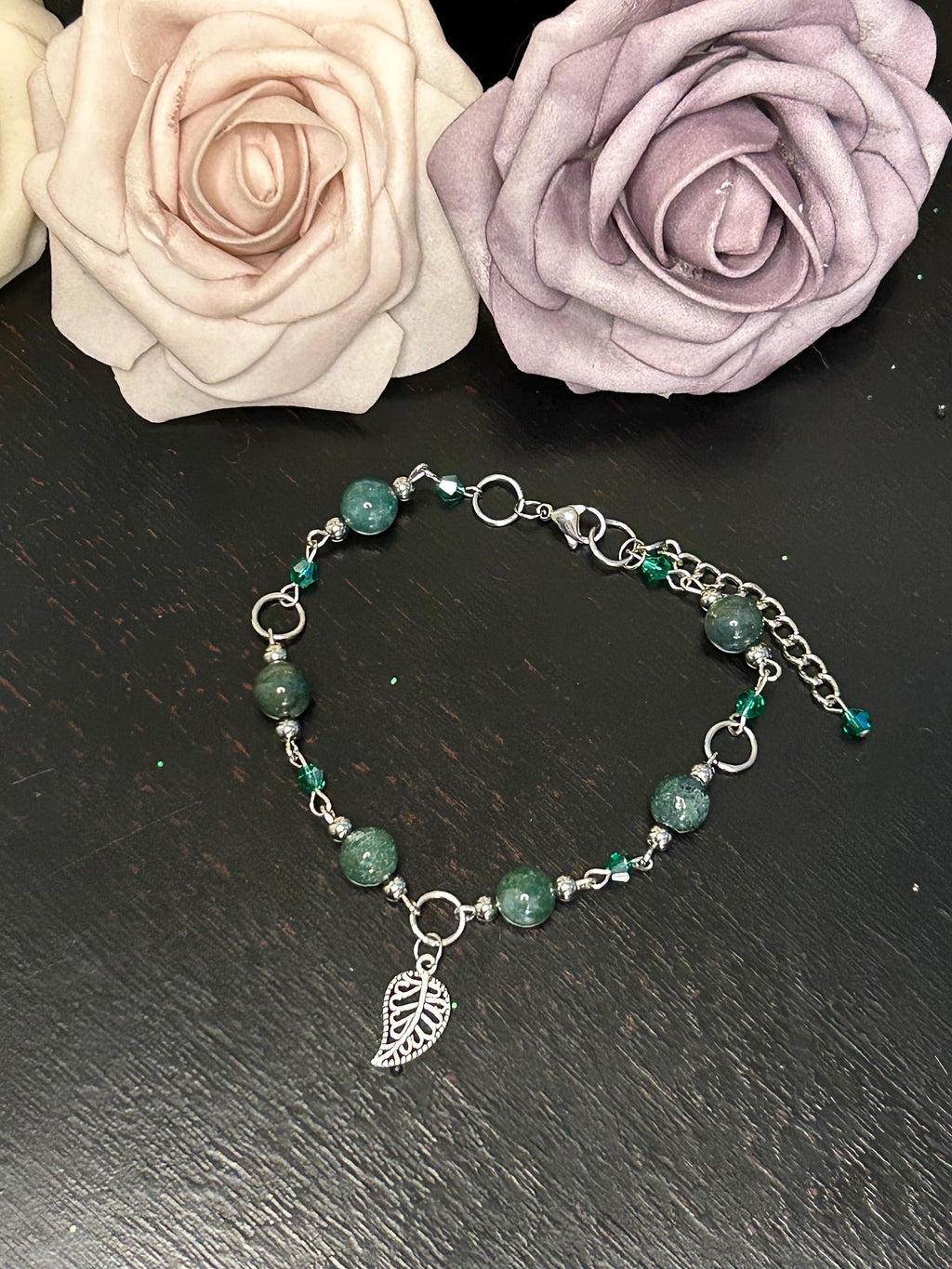 Moss Agate Bracelet, Handmade Charm Jewelry, Grounding Stone