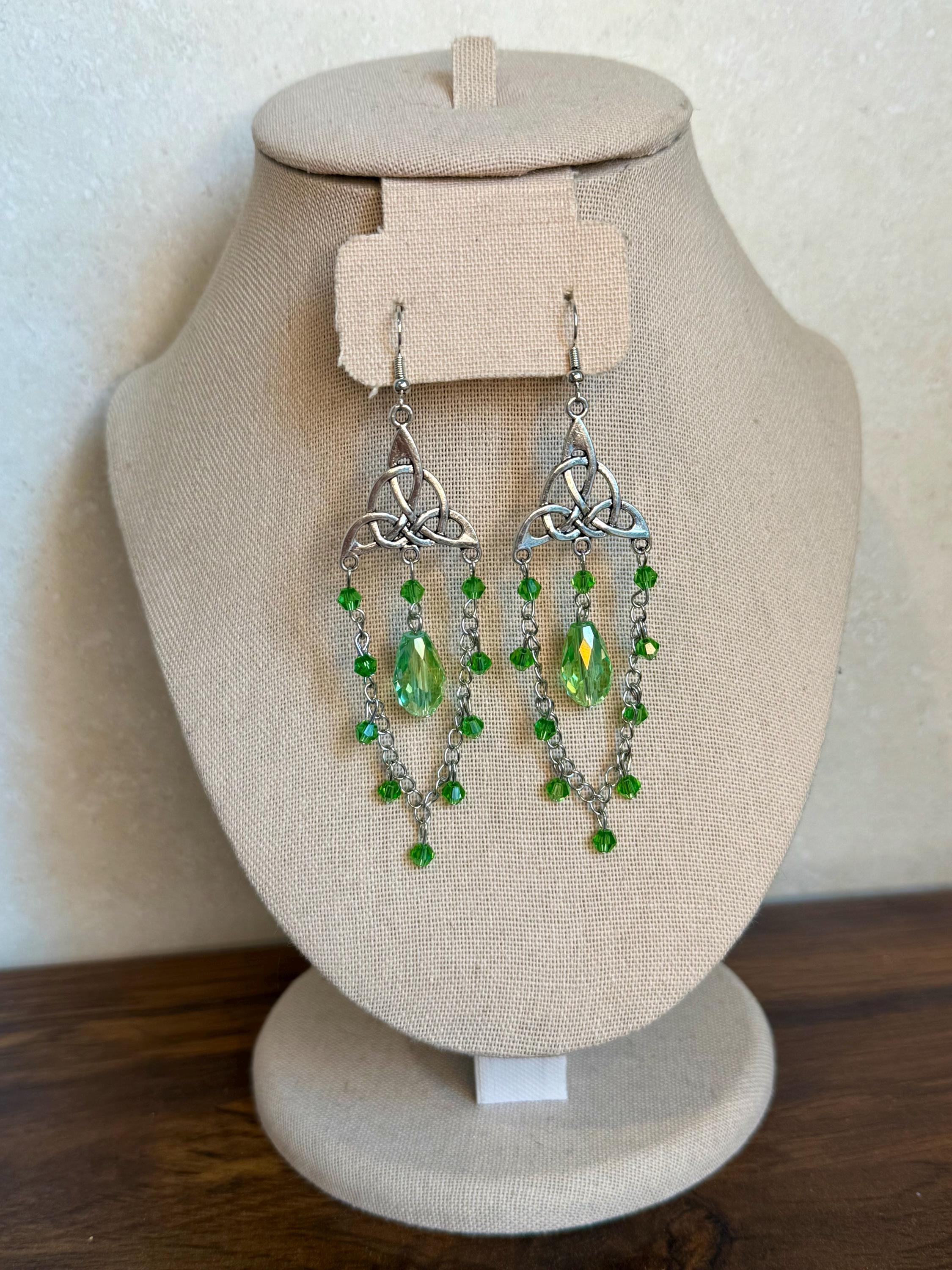 Handmade Celtic Knot Crystal Dangle Earrings, Fantasy Jewelry