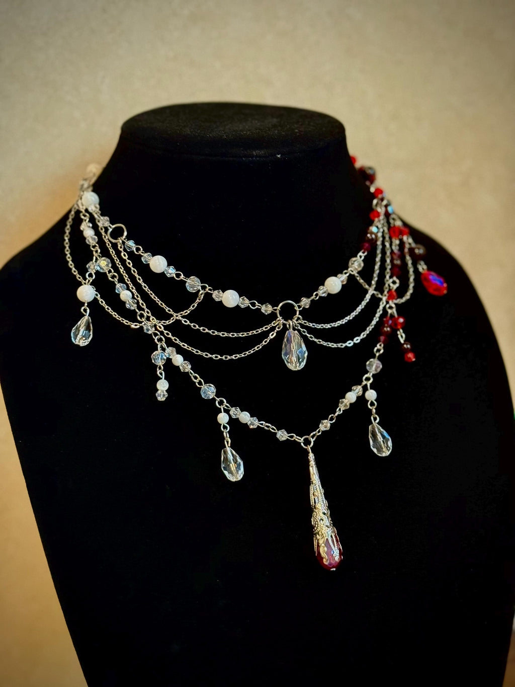 Nightly Treat Garnet and Abalone Shell Necklace, Handcrafted Jewelry For Elegant Gift