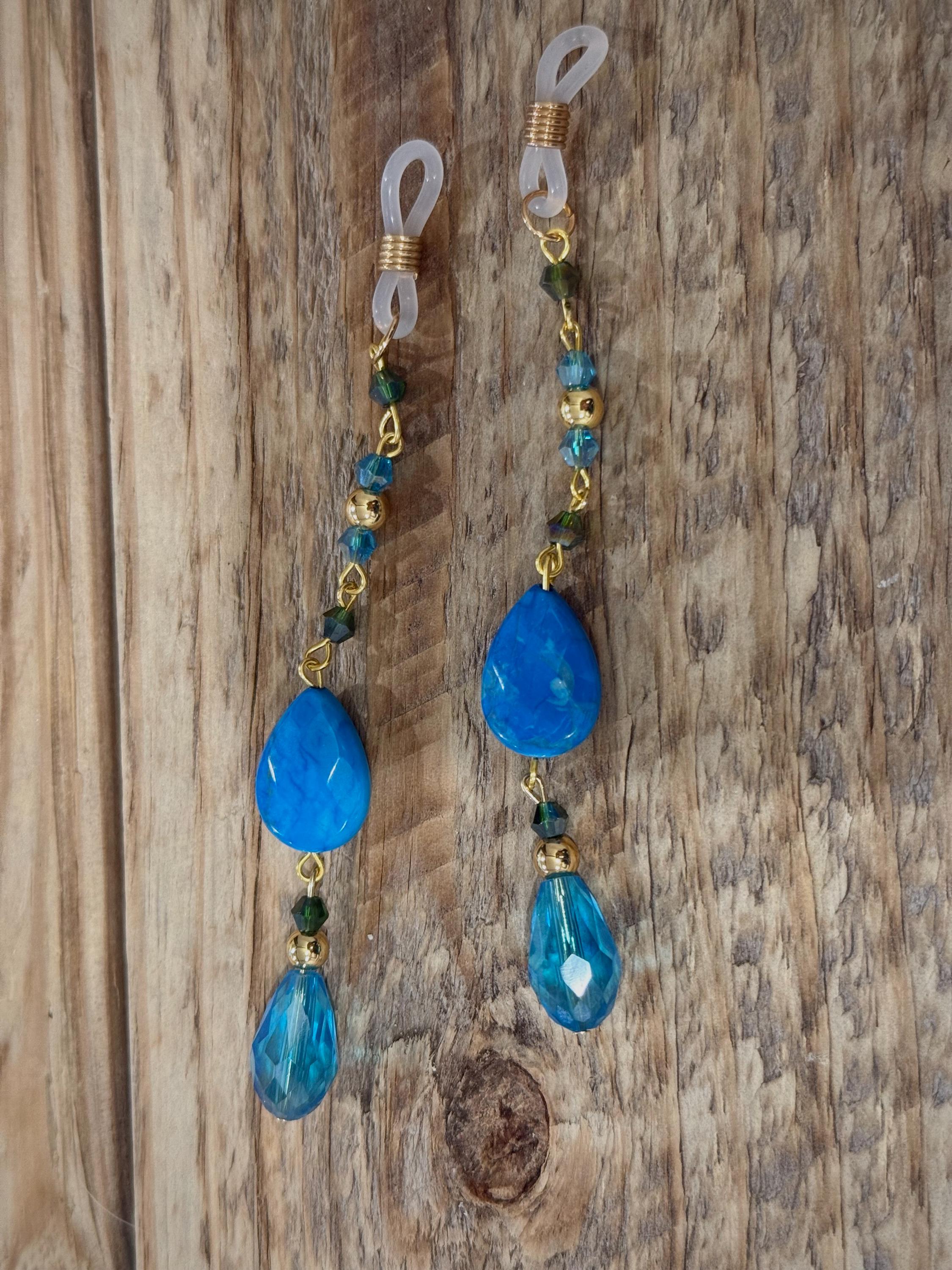 Deep Ocean Blue Howlite Crystal Eyeglass Charms,