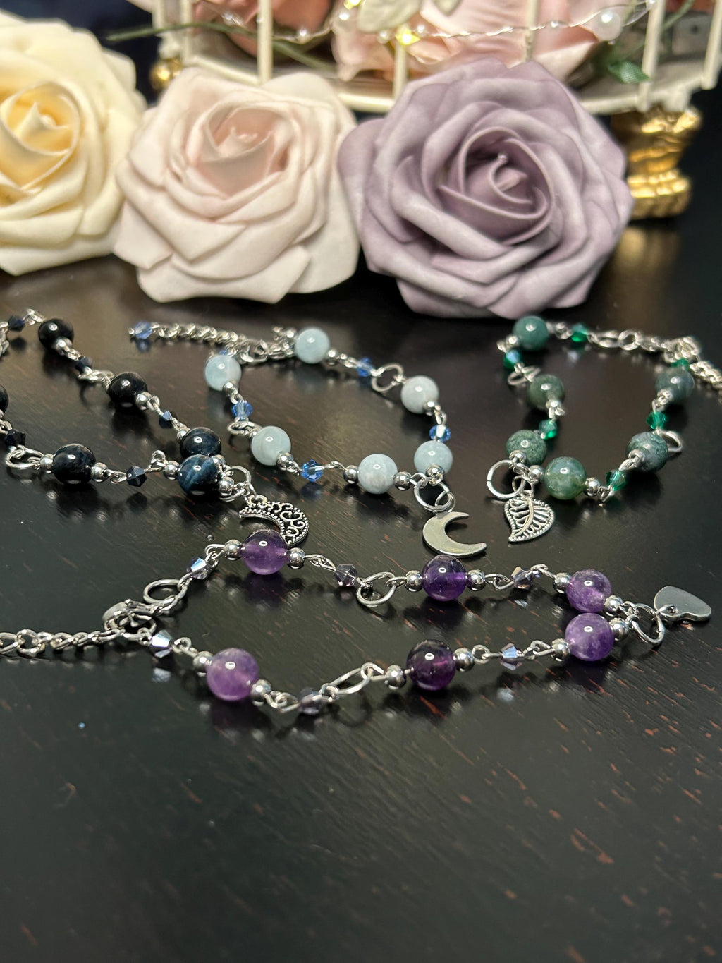 Moss Agate Bracelet, Handmade Charm Jewelry, Grounding Stone