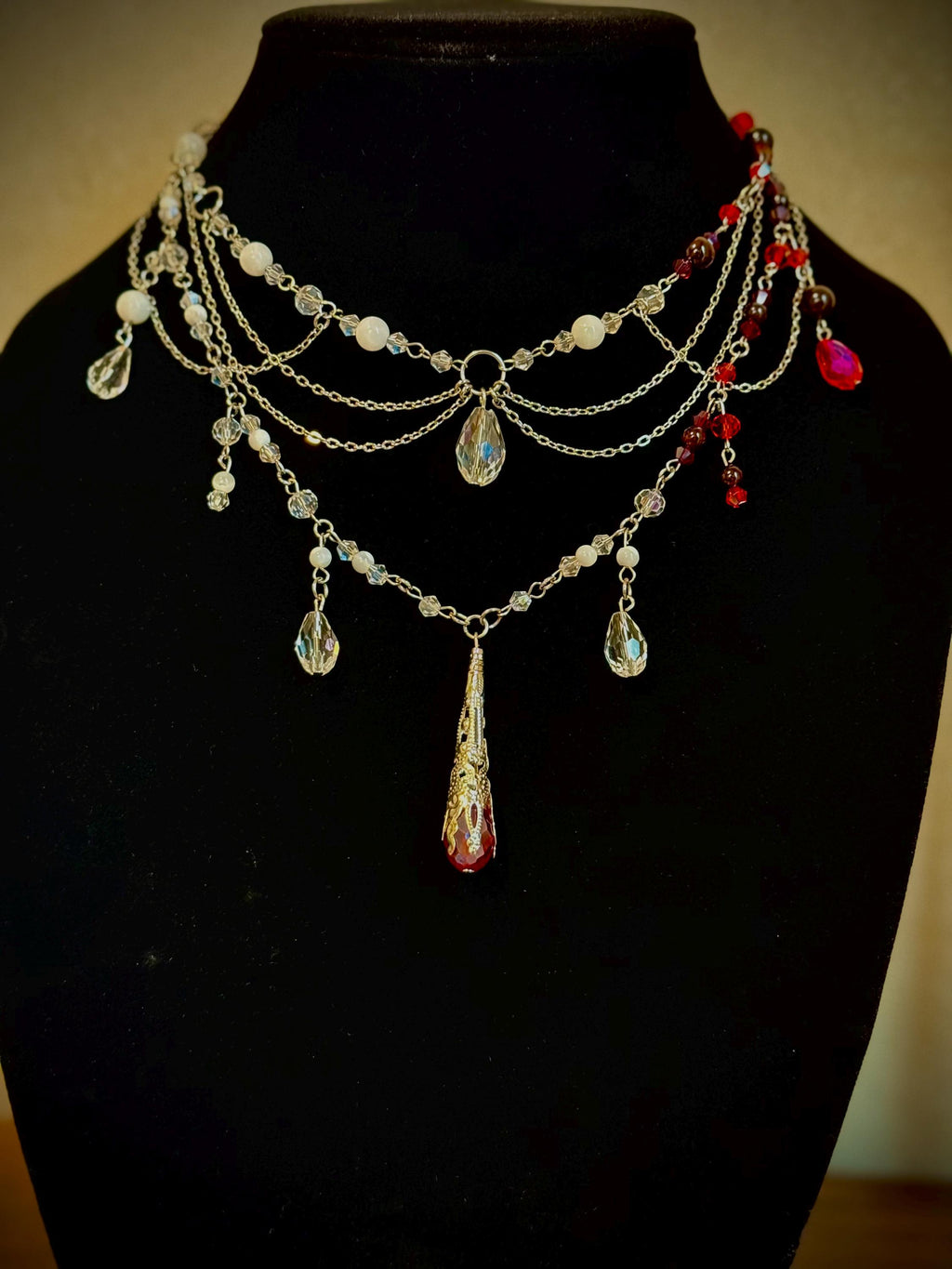 Nightly Treat Garnet and Abalone Shell Necklace, Handcrafted Jewelry For Elegant Gift