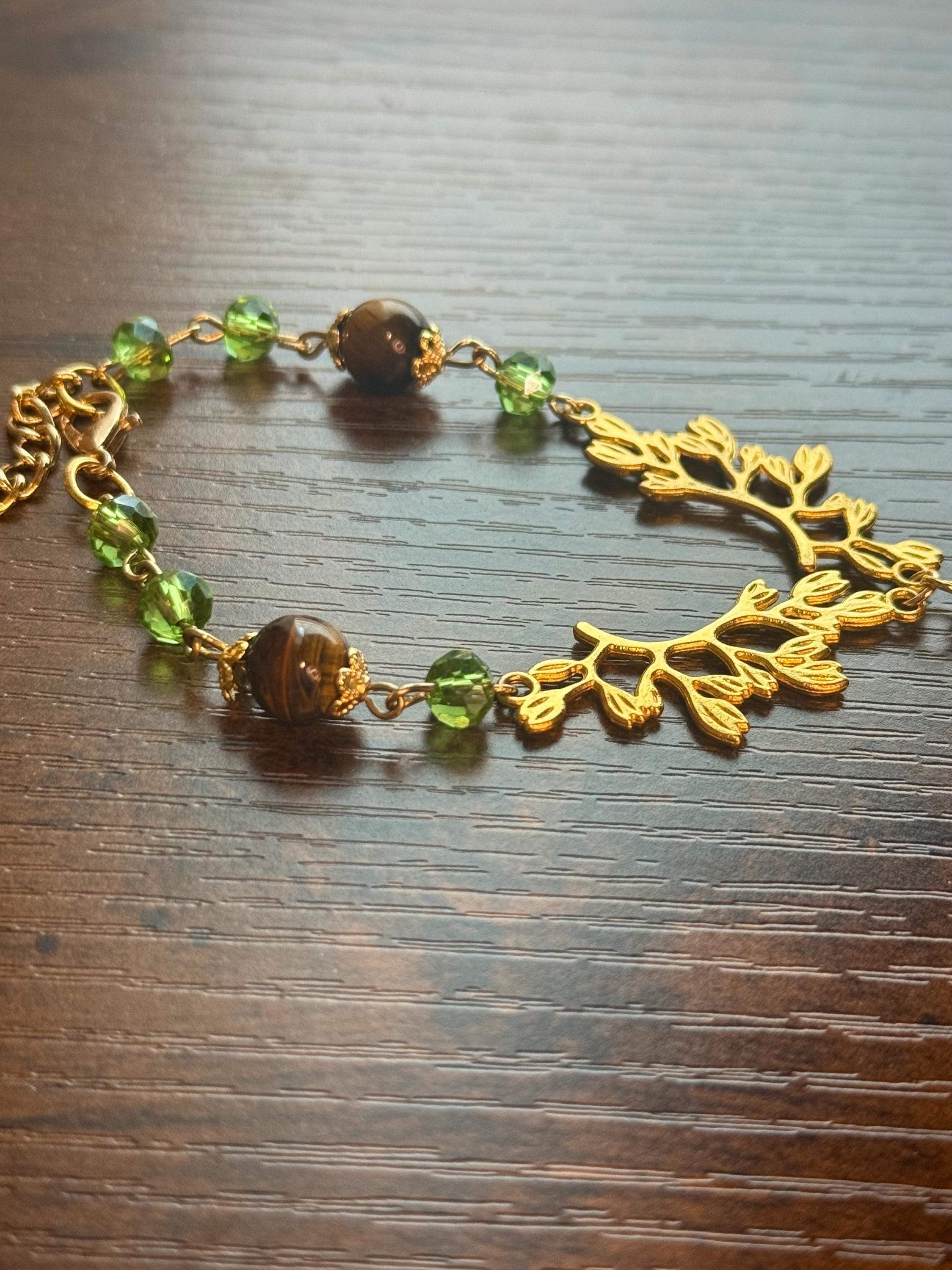 Forest Nymph Tiger Eyes and Serpentine Hand Chain, Mystical Hand Accessory