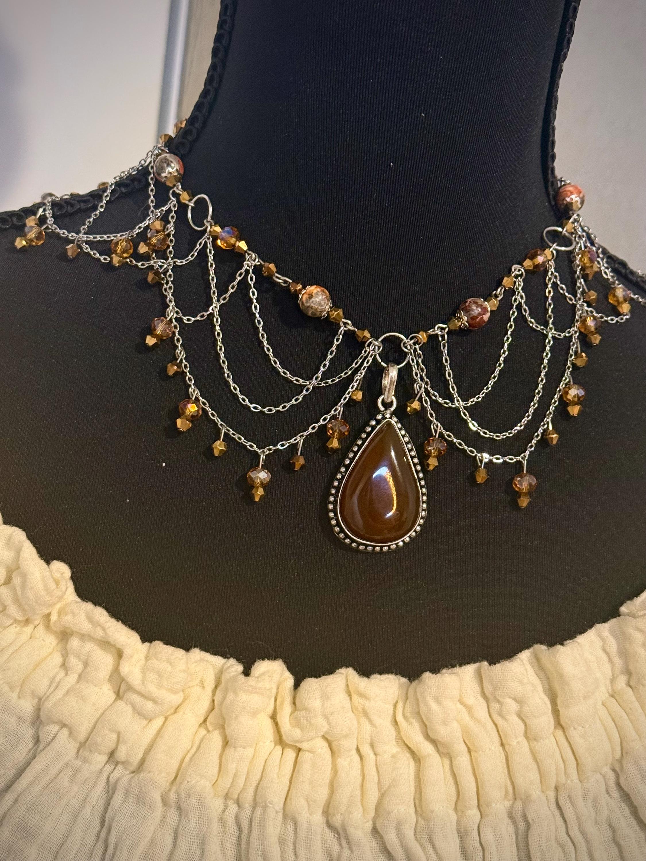 Fire Embers Leopard Jasper Crystal Necklace, Handcrafted Jewelry For Elegant Gift
