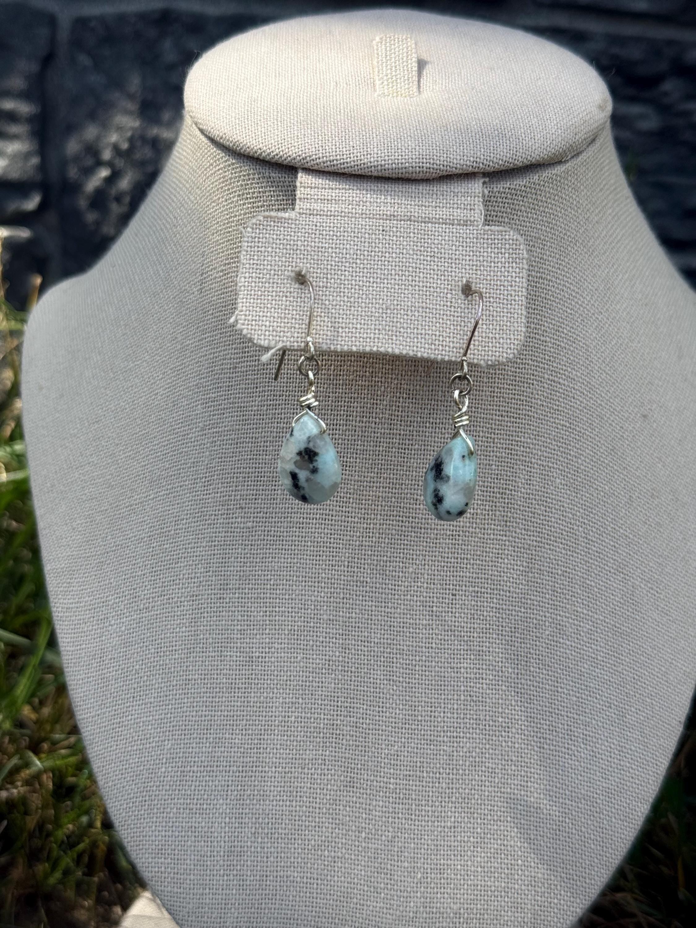 Dragon's Egg Amazonite Dangle Crystal Earrings, Stunning Blue Gemstone Jewelry for Stylish Outfits, Perfect Gift for Fantasy Lovers