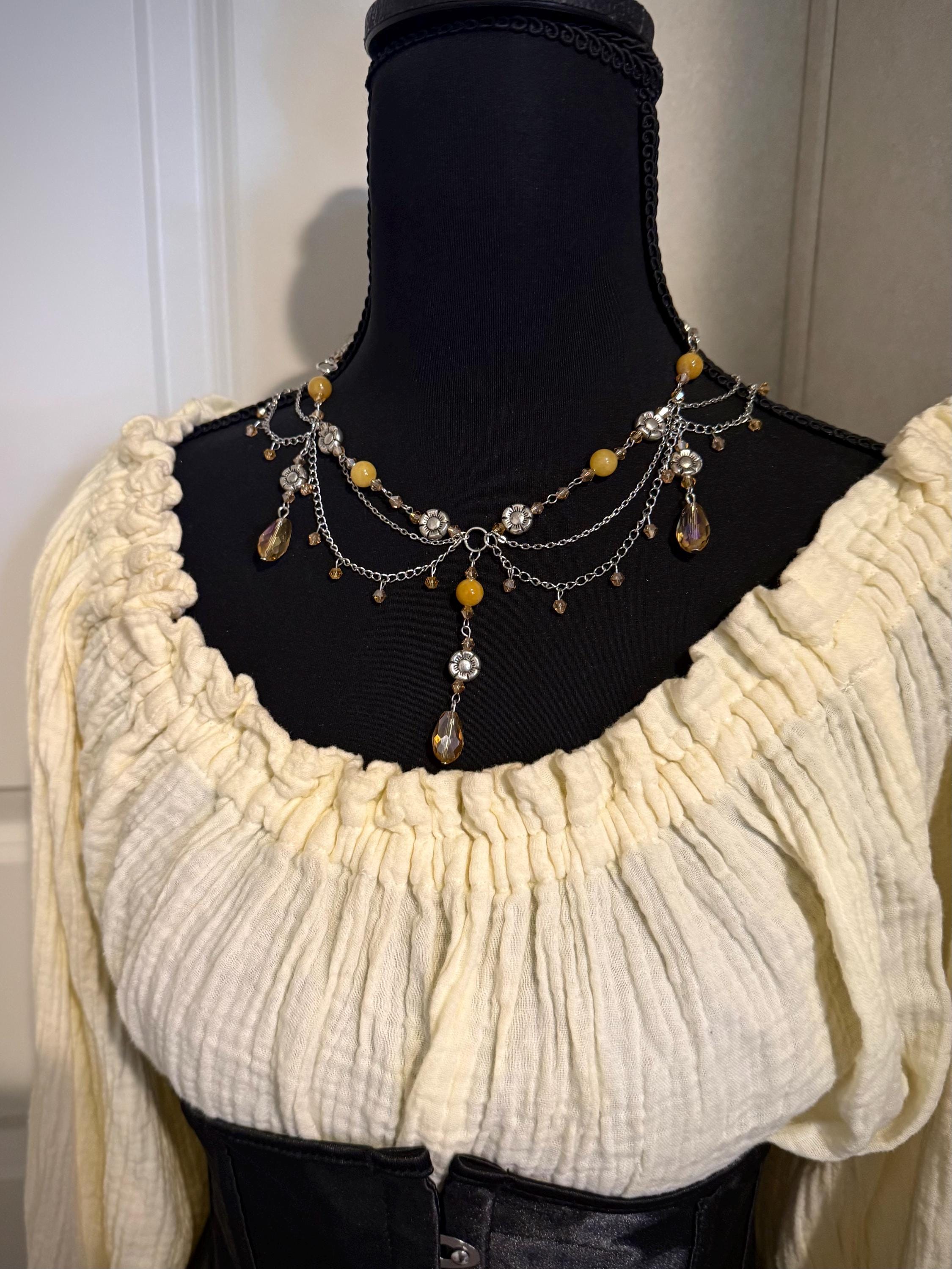 Gathering Sunflowers Yellow Jade Crystal Necklace, Handmade Necklace for all Fantasy Lovers