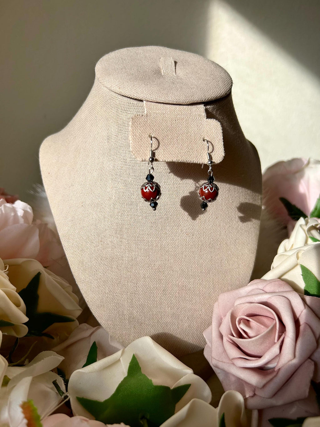 Vampire Kisses Earrings, Handmade Apple Jasper Crystal Earrings for Spooky Season