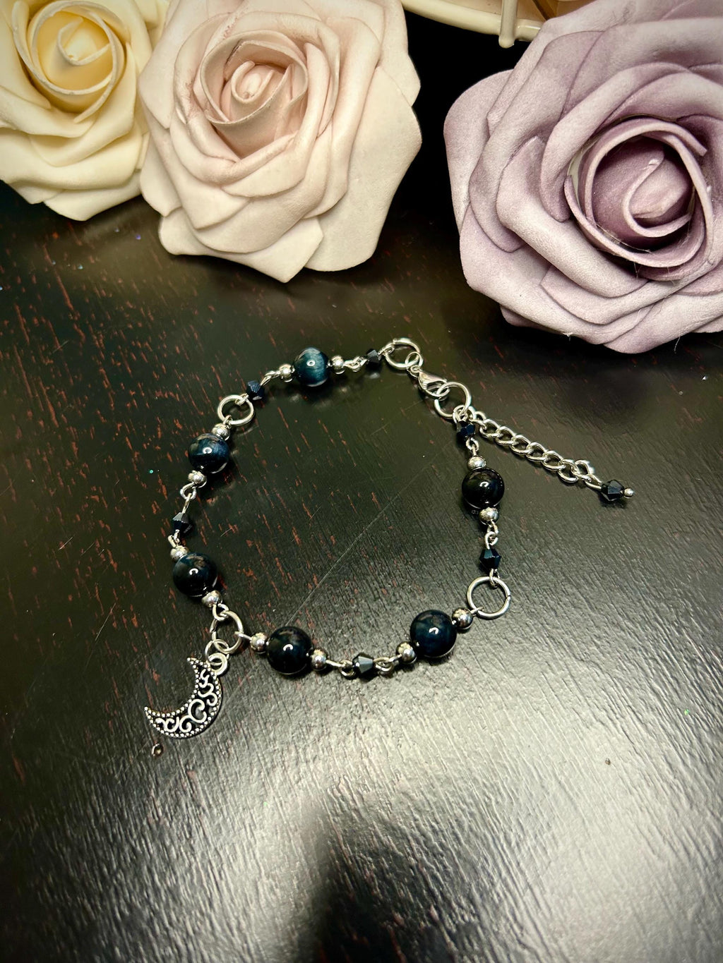 Witching Hour Blue Tiger Eye Bracelet, Perfect Gift for Spooky Season and Crystal Lovers, Handmade Crystal Bracelet