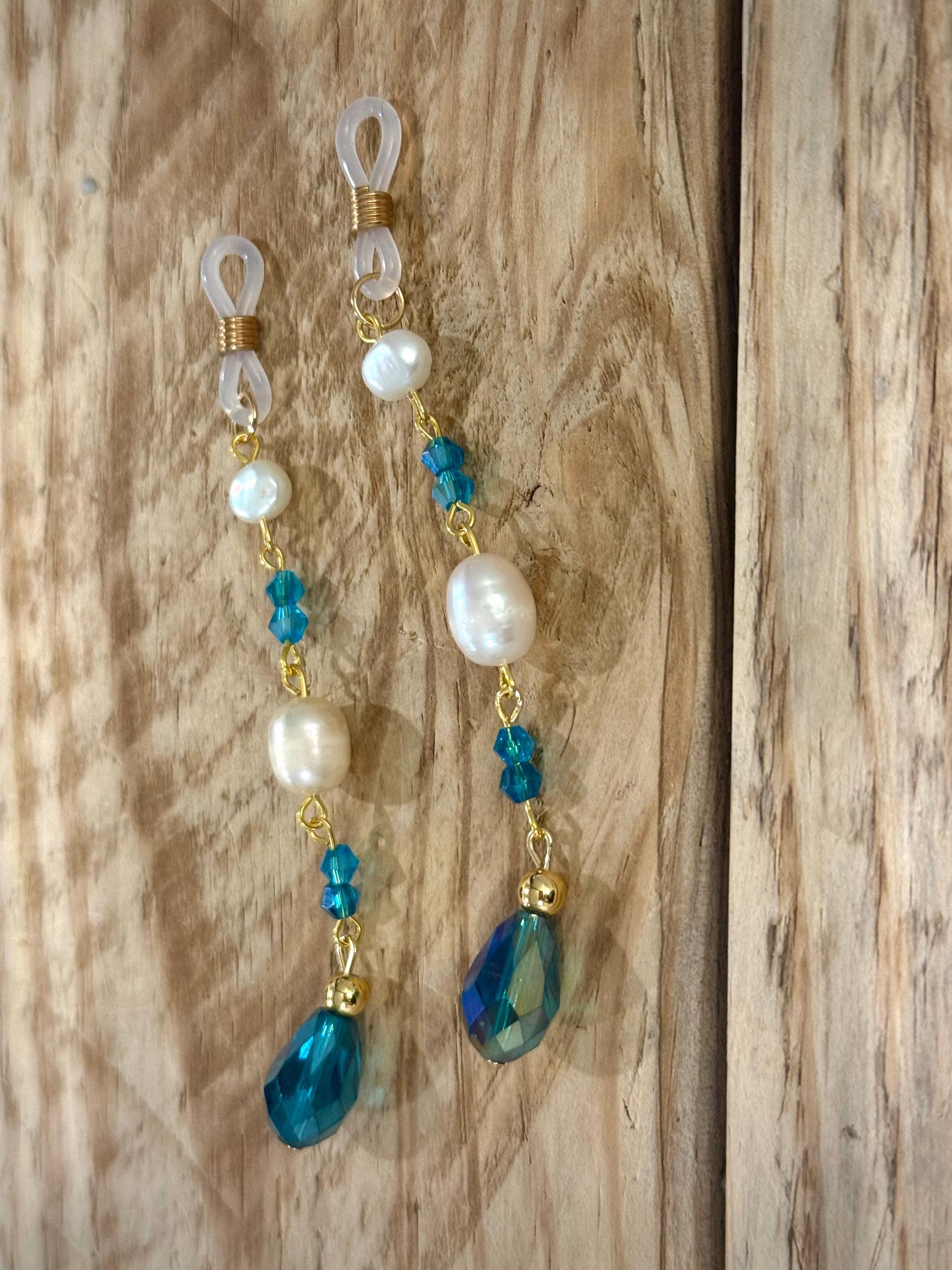 Mermaid Pearls Crystal Eyeglass Charms, Nautical Beaded Eyewear Accessory, Gift for Ocean Lovers