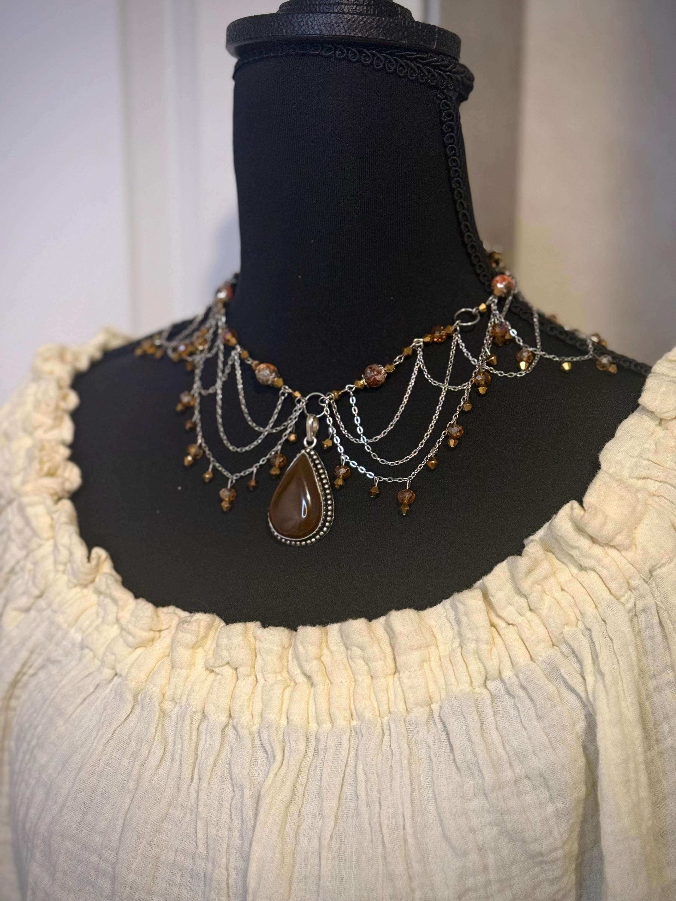 Fire Embers Leopard Jasper Crystal Necklace, Handcrafted Jewelry For Elegant Gift