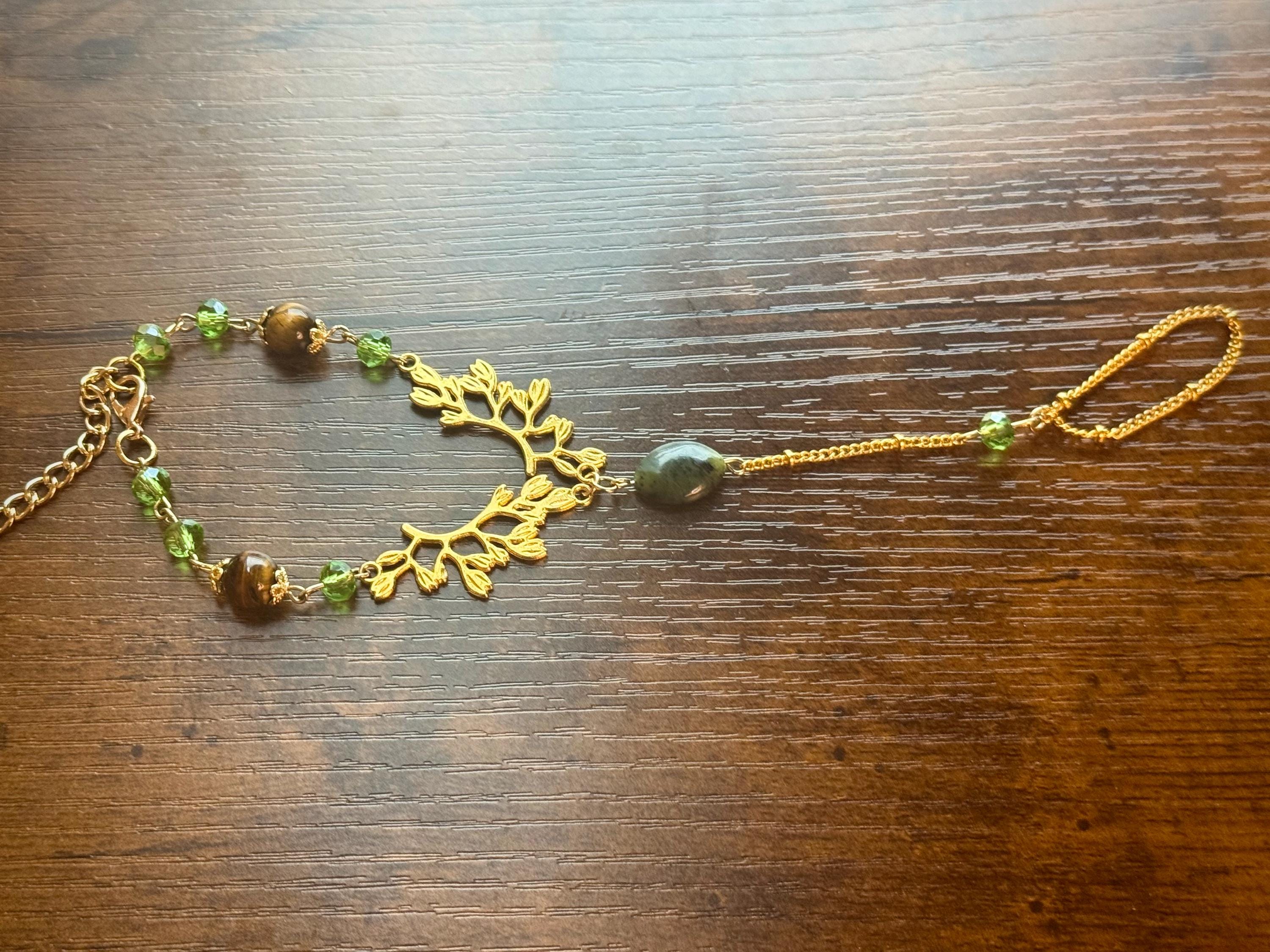 Forest Nymph Tiger Eyes and Serpentine Hand Chain, Mystical Hand Accessory