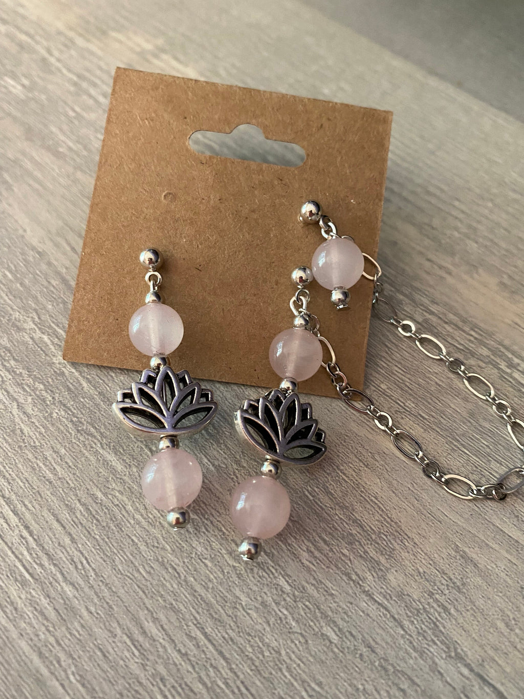 Rose Quartz Lotus Earrings, Pink Gemstone Dangle Jewelry