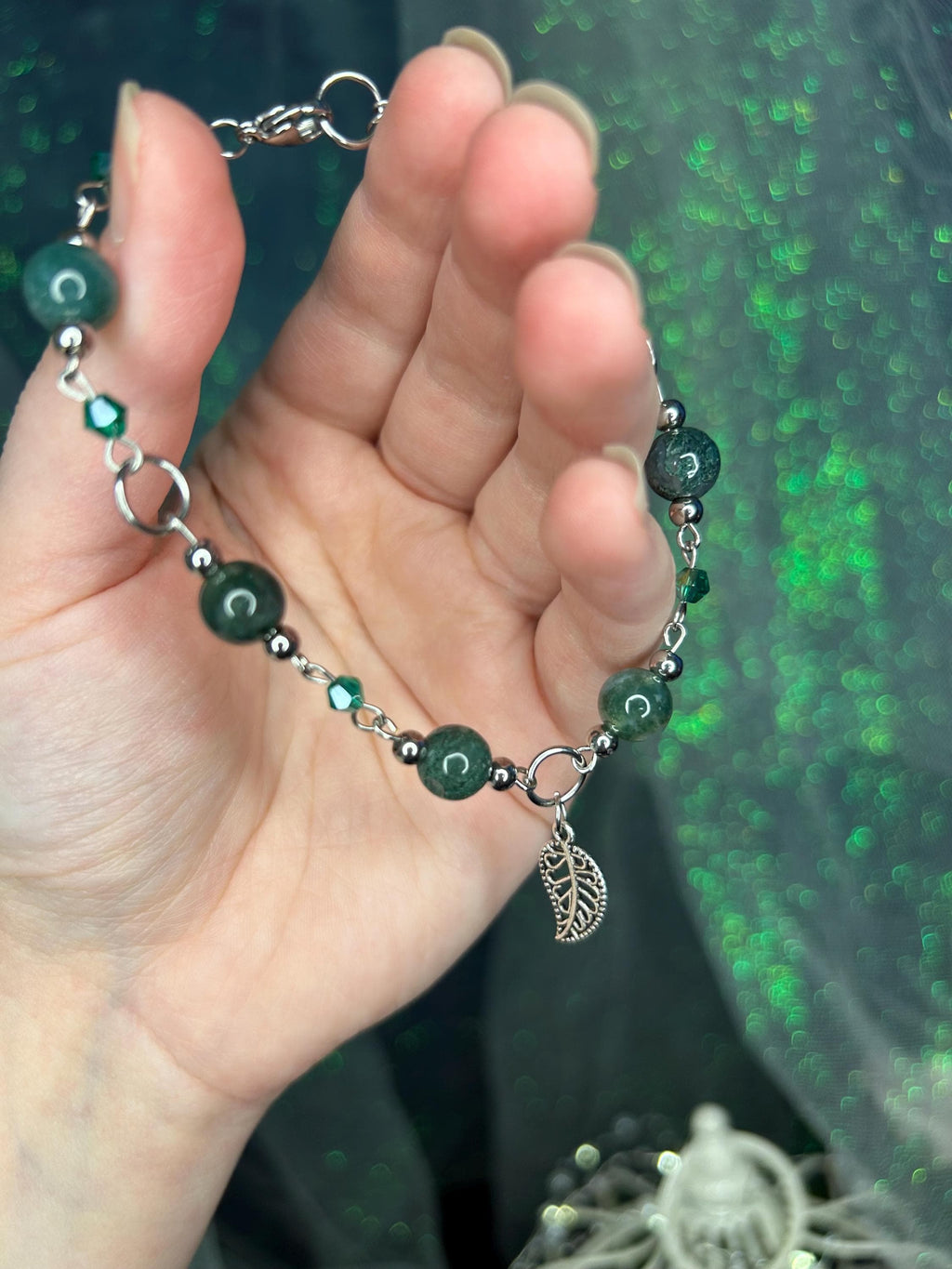Moss Agate Bracelet, Handmade Charm Jewelry, Grounding Stone
