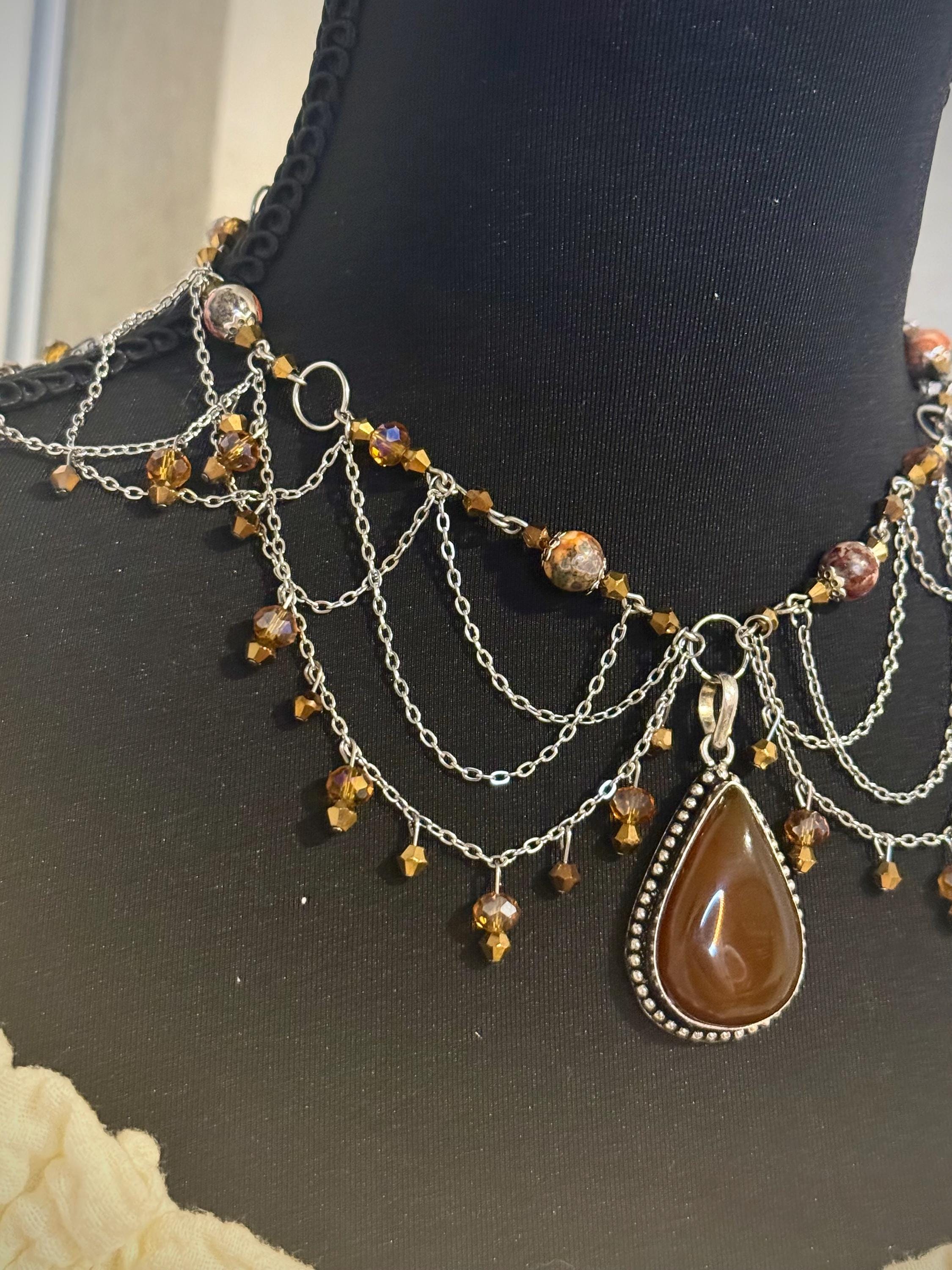 Fire Embers Leopard Jasper Crystal Necklace, Handcrafted Jewelry For Elegant Gift