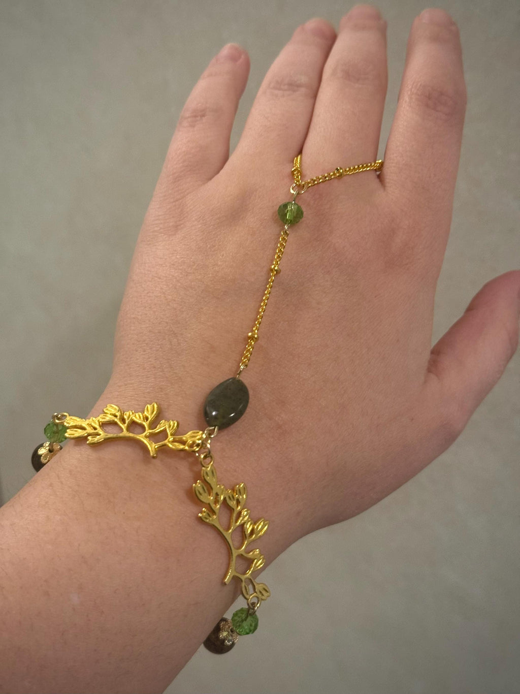 Forest Nymph Tiger Eyes and Serpentine Hand Chain, Mystical Hand Accessory