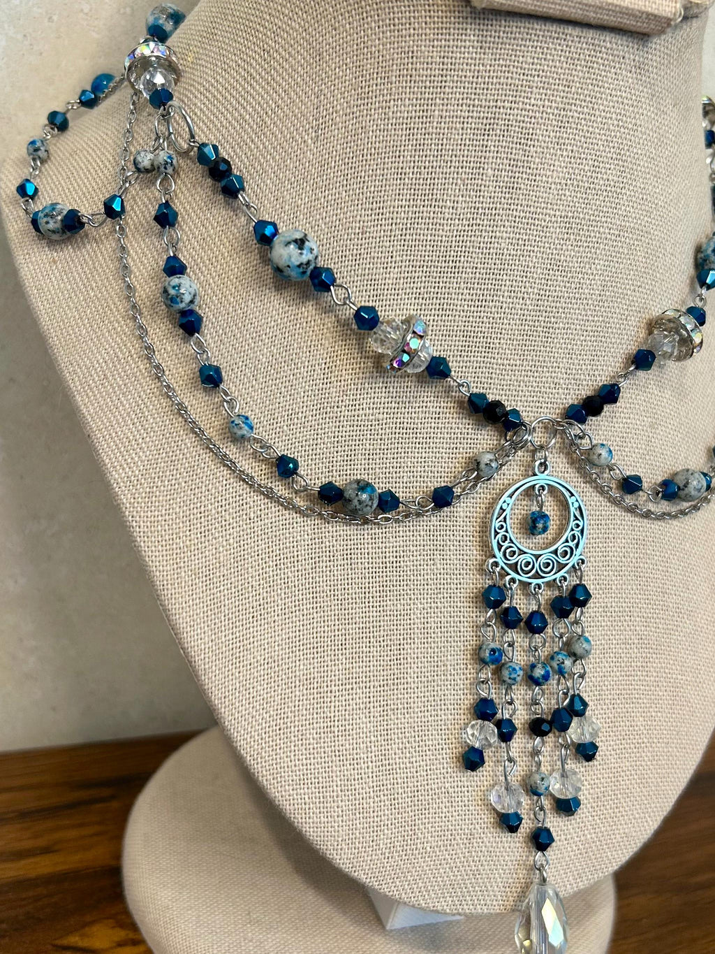 Ocean Waves K2 Crystal Necklace, Stunning Handmade Blue-White Stone Jewelry for Elegance, Perfect Gift for Nature Lovers