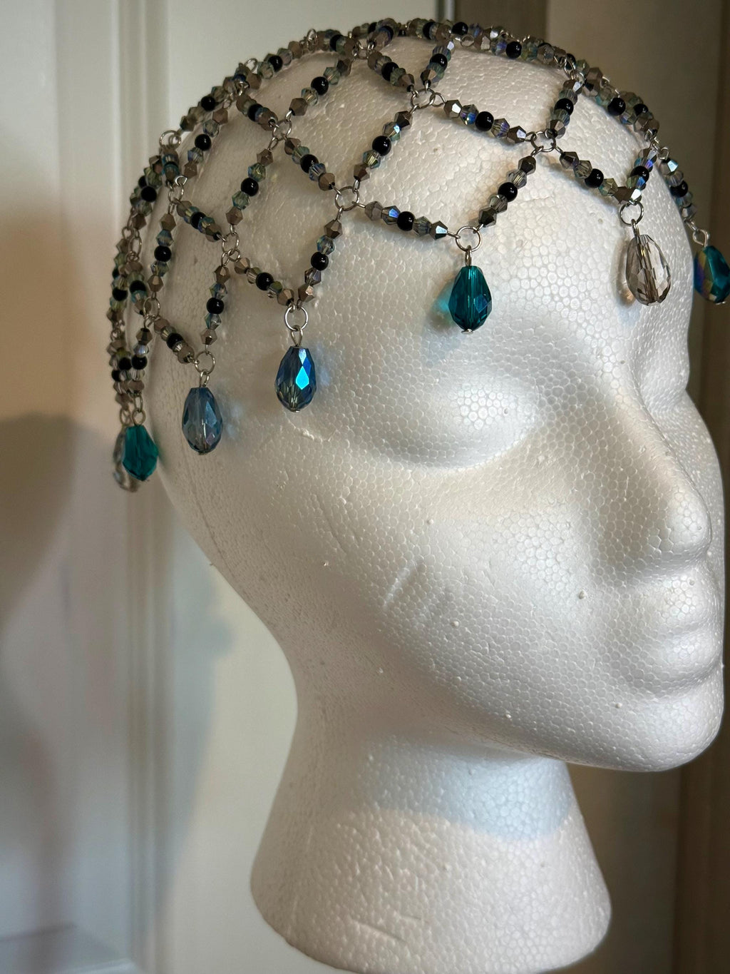 Siren Call Black Jasper Beaded Juliet Cap, Handcrafted Jewelry For Elegant Gift