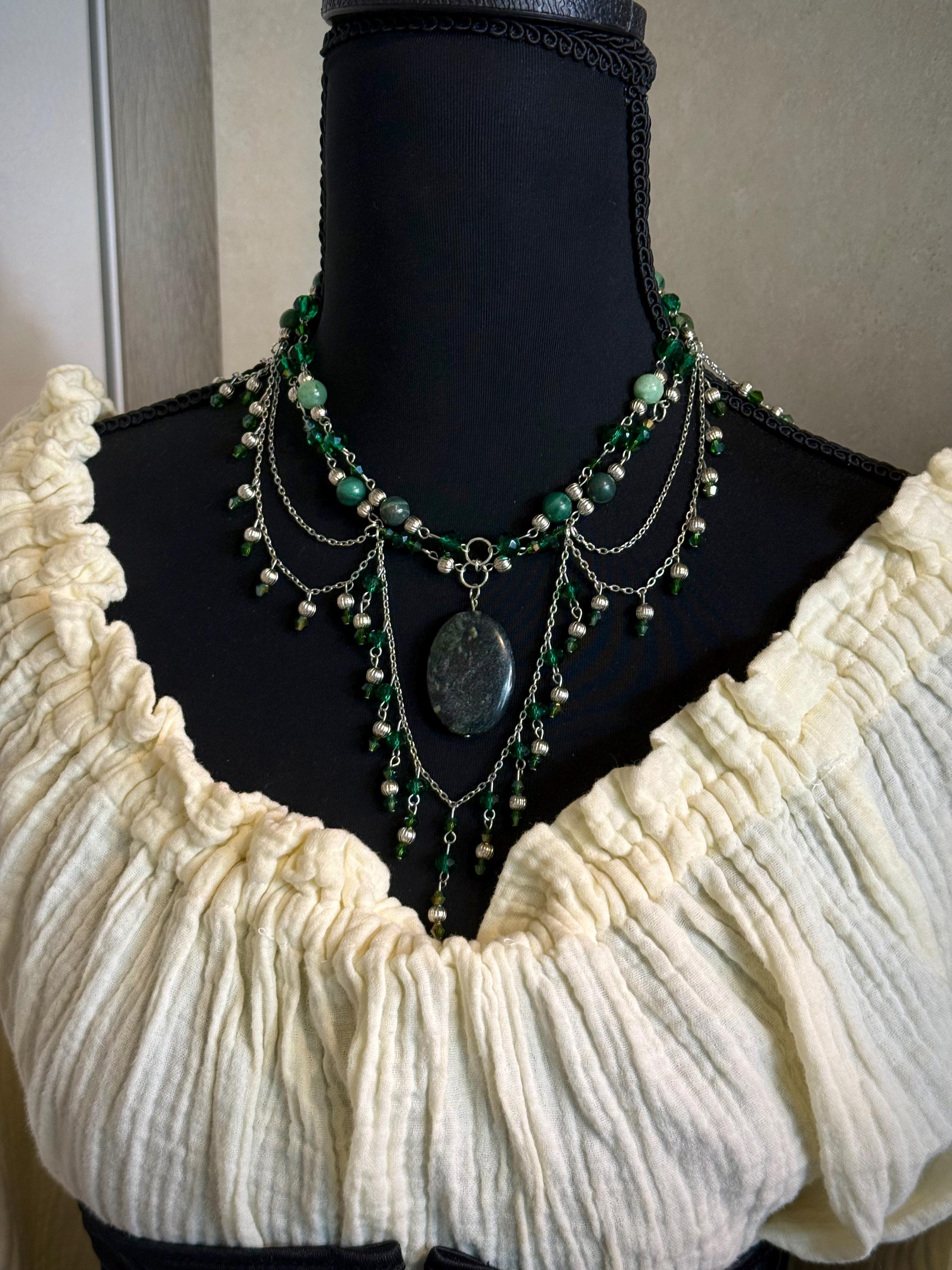 Forest Travels Verdite Crystal Necklace, Handmade Necklace for all Fantasy Lovers