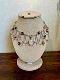 Rose Quartz Petrified Wood Crystal Necklace, Elegant Beaded Design