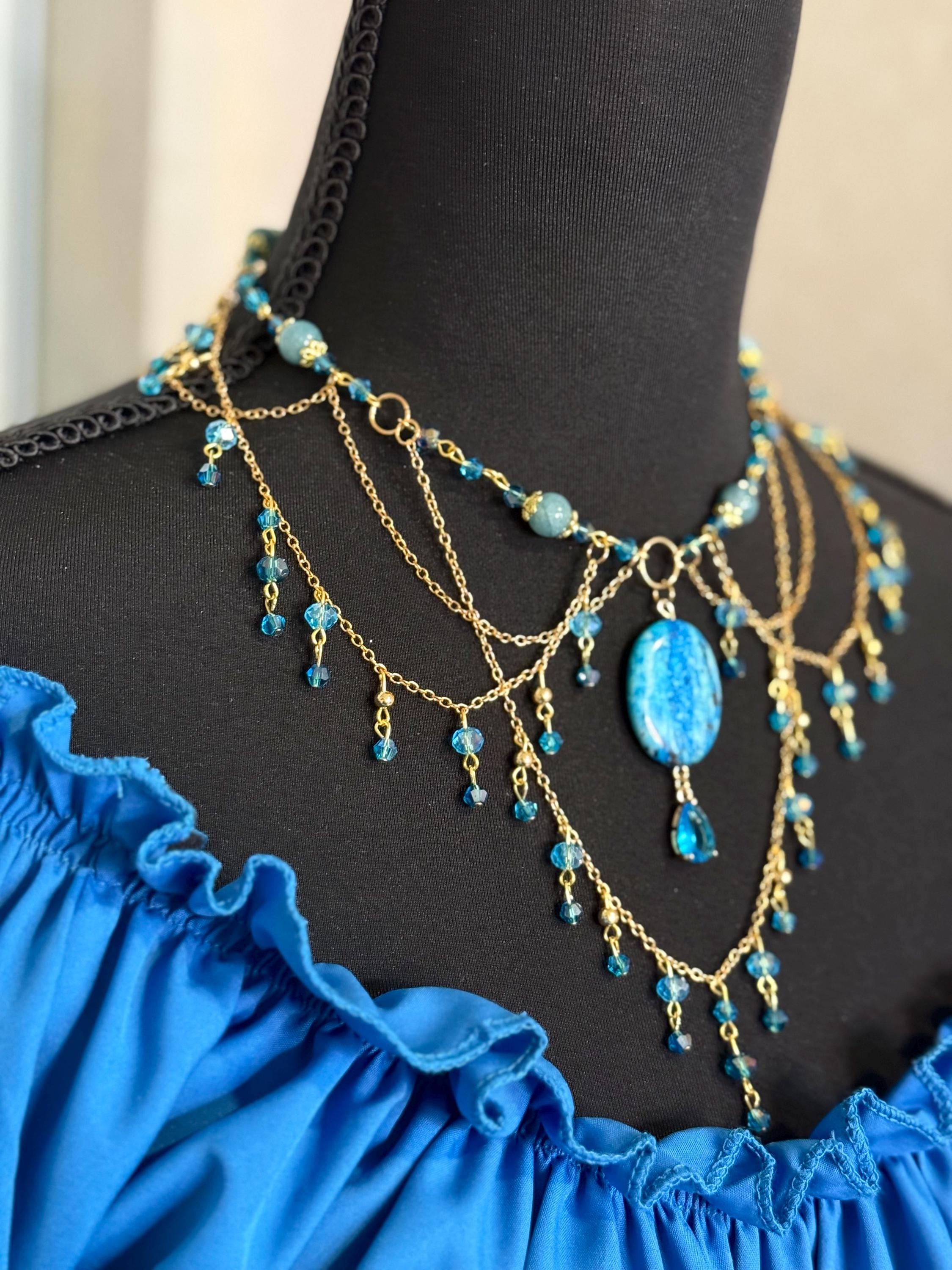 Lady of the Sea Blue Chalcedony and Howlite Crystal Necklace, Mermaid Vibes for Seaside Lovers