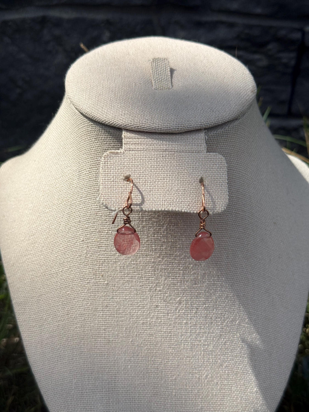 Strawberry Haze Dangle Crystal Earrings, Strawberry Quartz Crystal Earrings