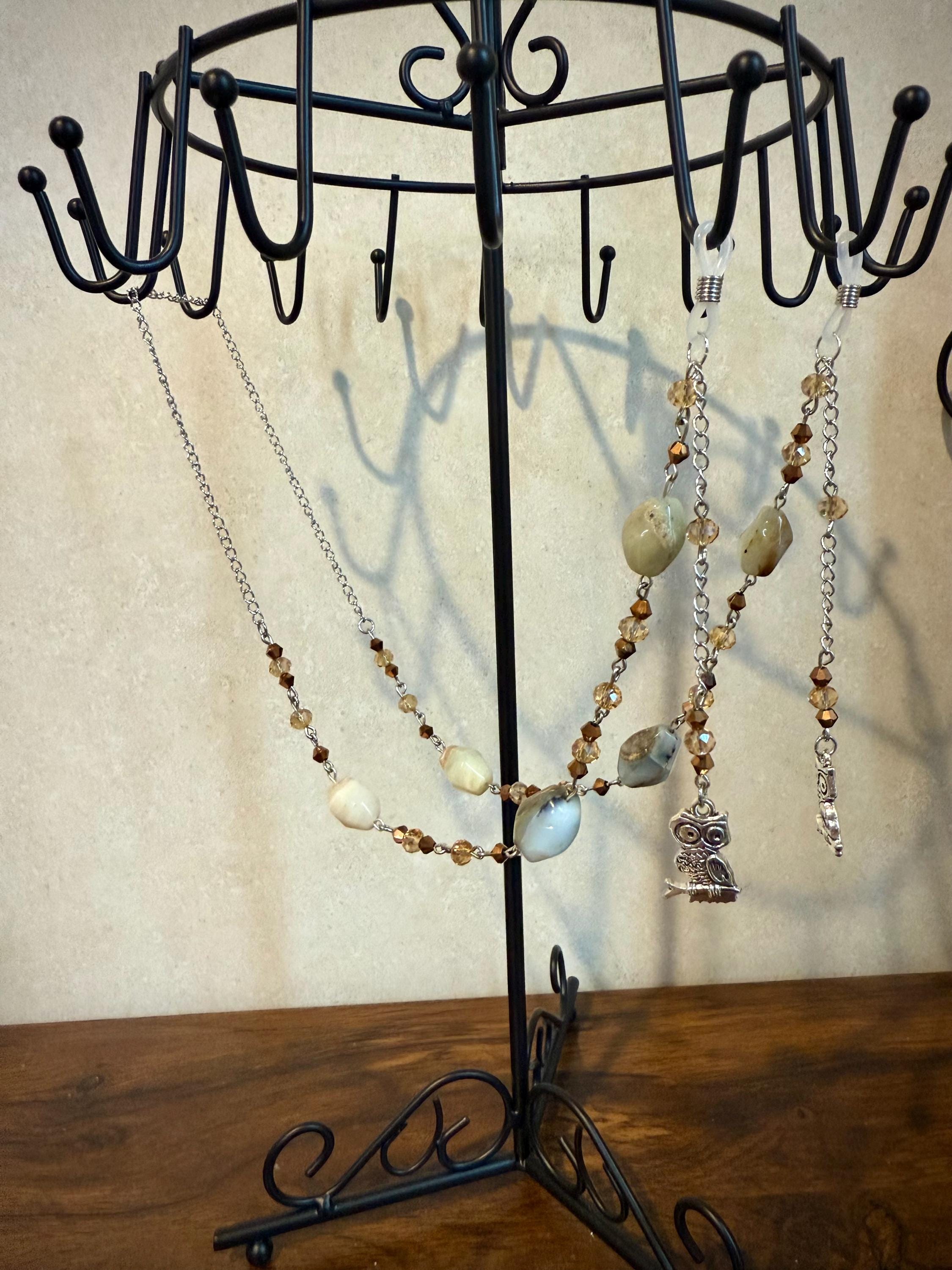 Night Owl Azurite Crystal Eyeglass Chain, Handcrafted Beaded Eyewear Holder for Stylish Wearers
