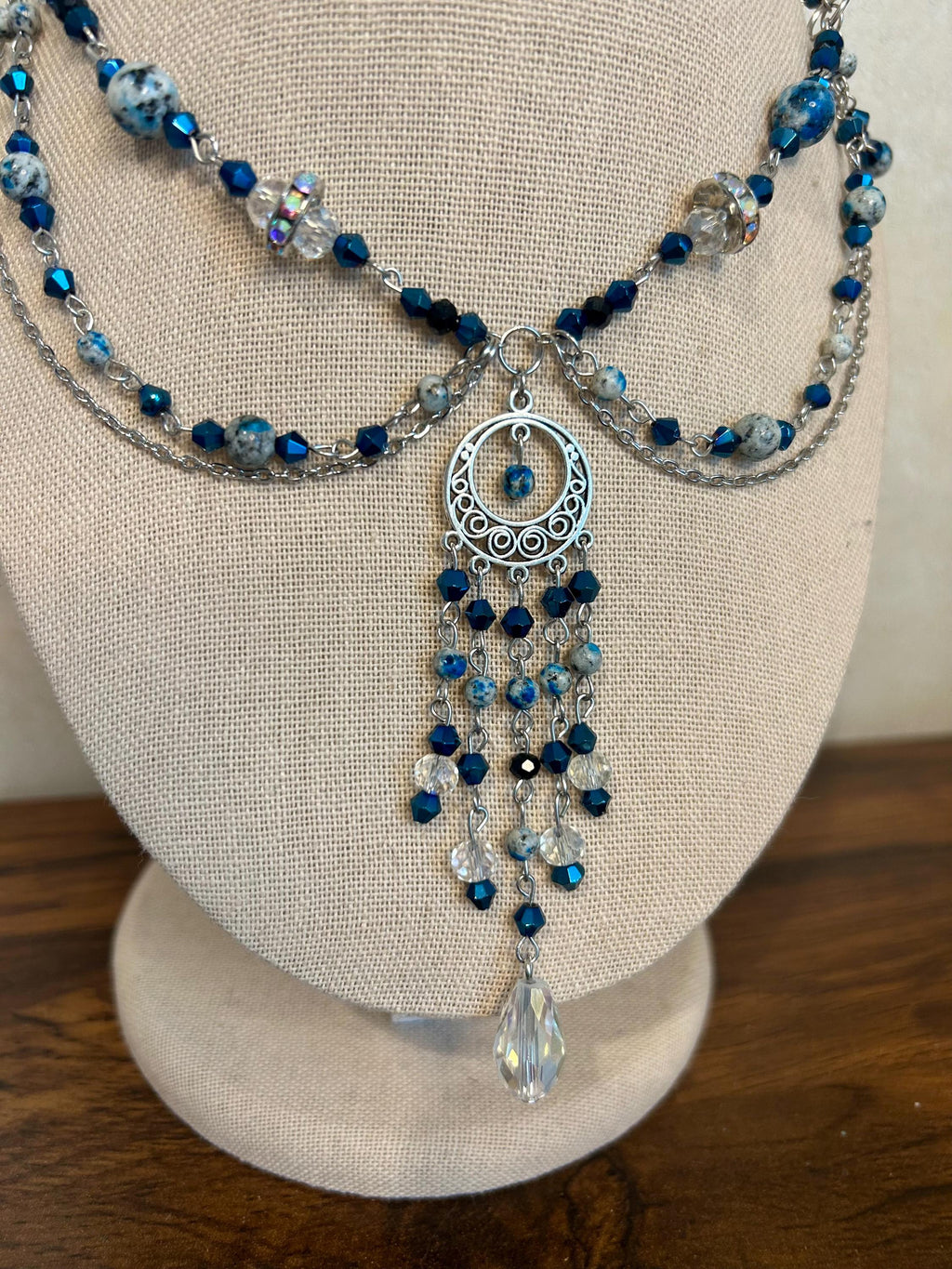 Ocean Waves K2 Crystal Necklace, Stunning Handmade Blue-White Stone Jewelry for Elegance, Perfect Gift for Nature Lovers