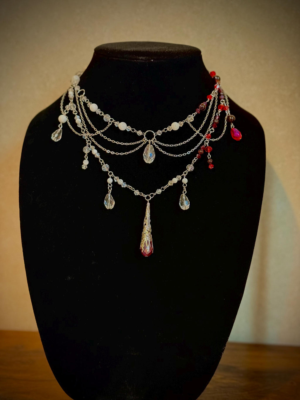Nightly Treat Garnet and Abalone Shell Necklace, Handcrafted Jewelry For Elegant Gift