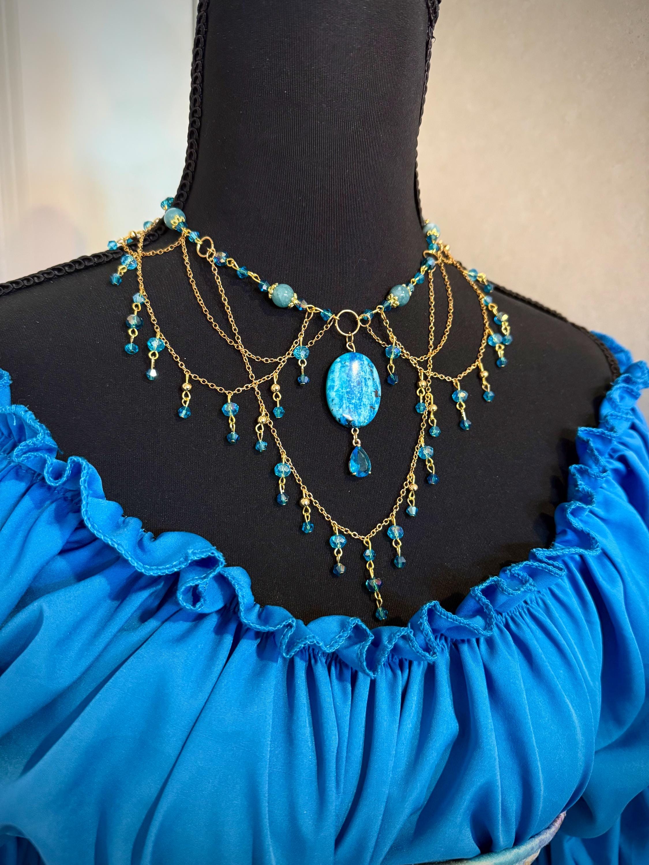 Lady of the Sea Blue Chalcedony and Howlite Crystal Necklace, Mermaid Vibes for Seaside Lovers