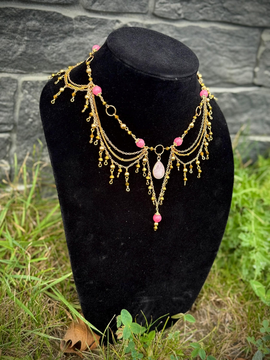 Golden Quartz Rhodochrosite Necklace, Handcrafted Gemstone Jewelry