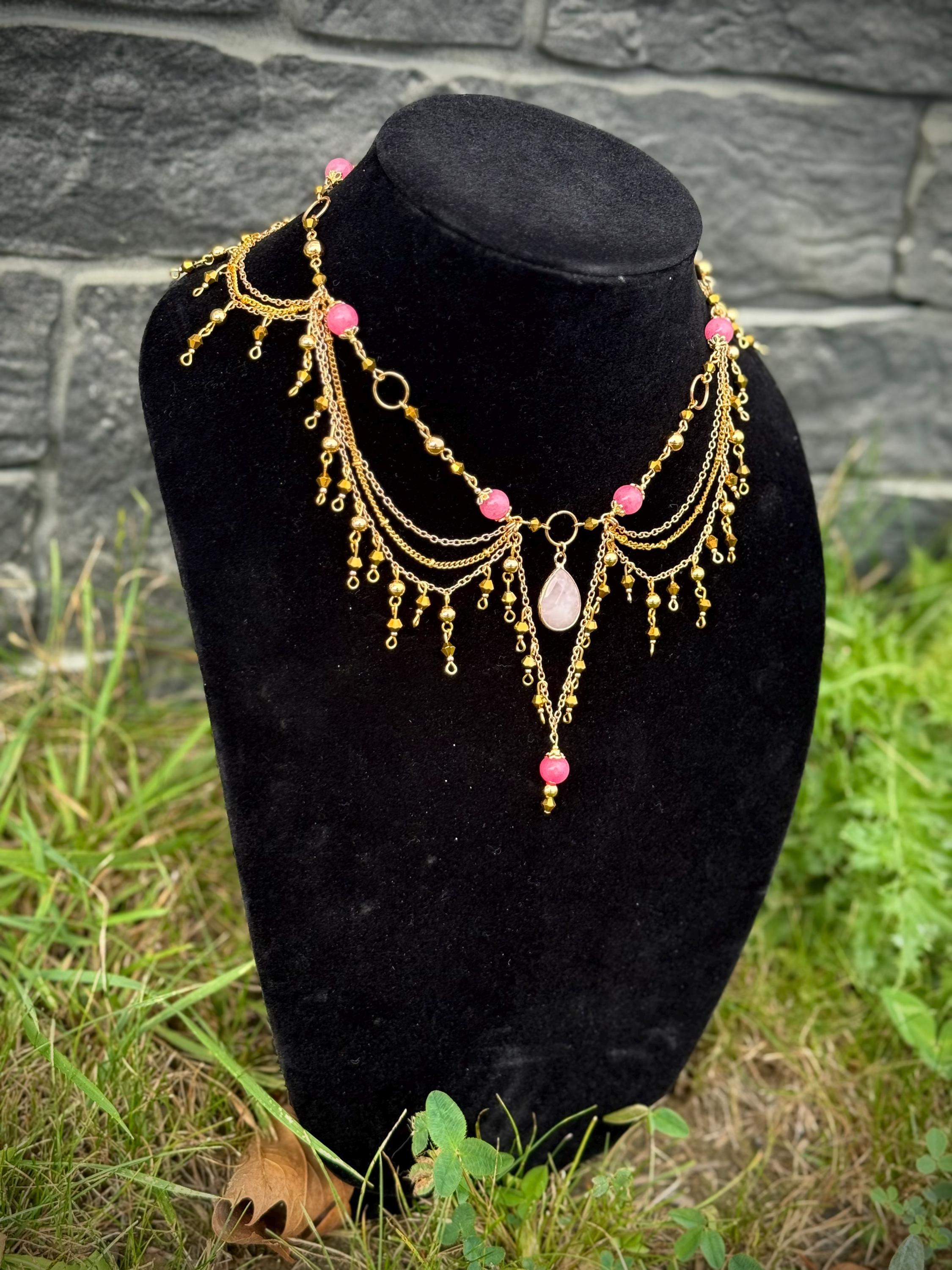 Golden Quartz Rhodochrosite Necklace, Handcrafted Gemstone Jewelry