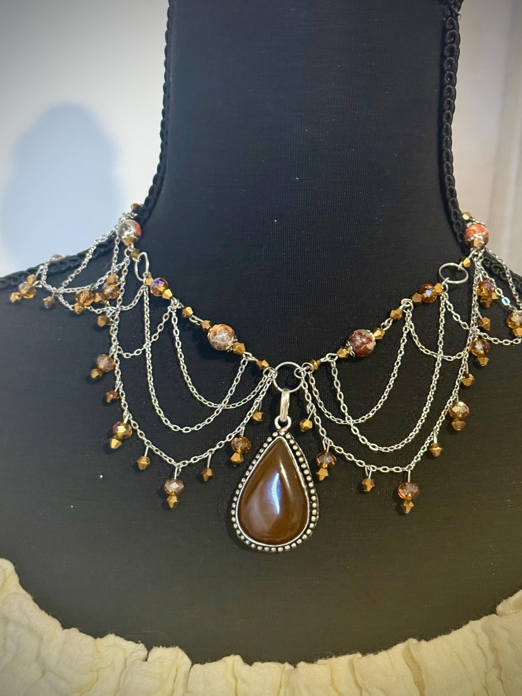 Fire Embers Leopard Jasper Crystal Necklace, Handcrafted Jewelry For Elegant Gift