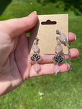 Rose Quartz Lotus Earrings, Pink Gemstone Dangle Jewelry