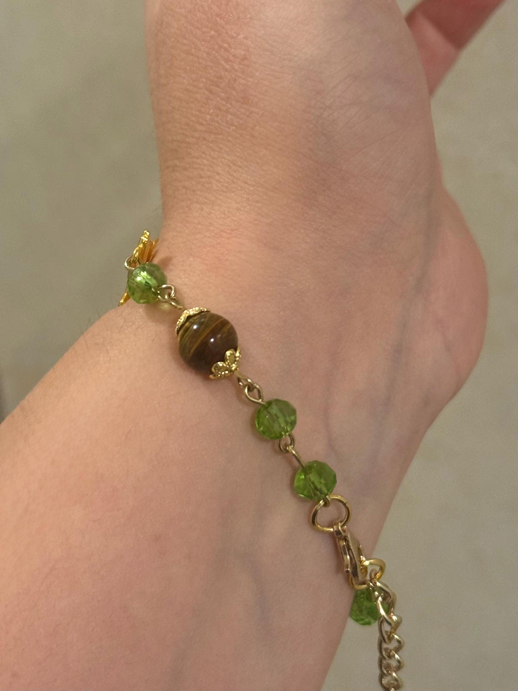 Forest Nymph Tiger Eyes and Serpentine Hand Chain, Mystical Hand Accessory