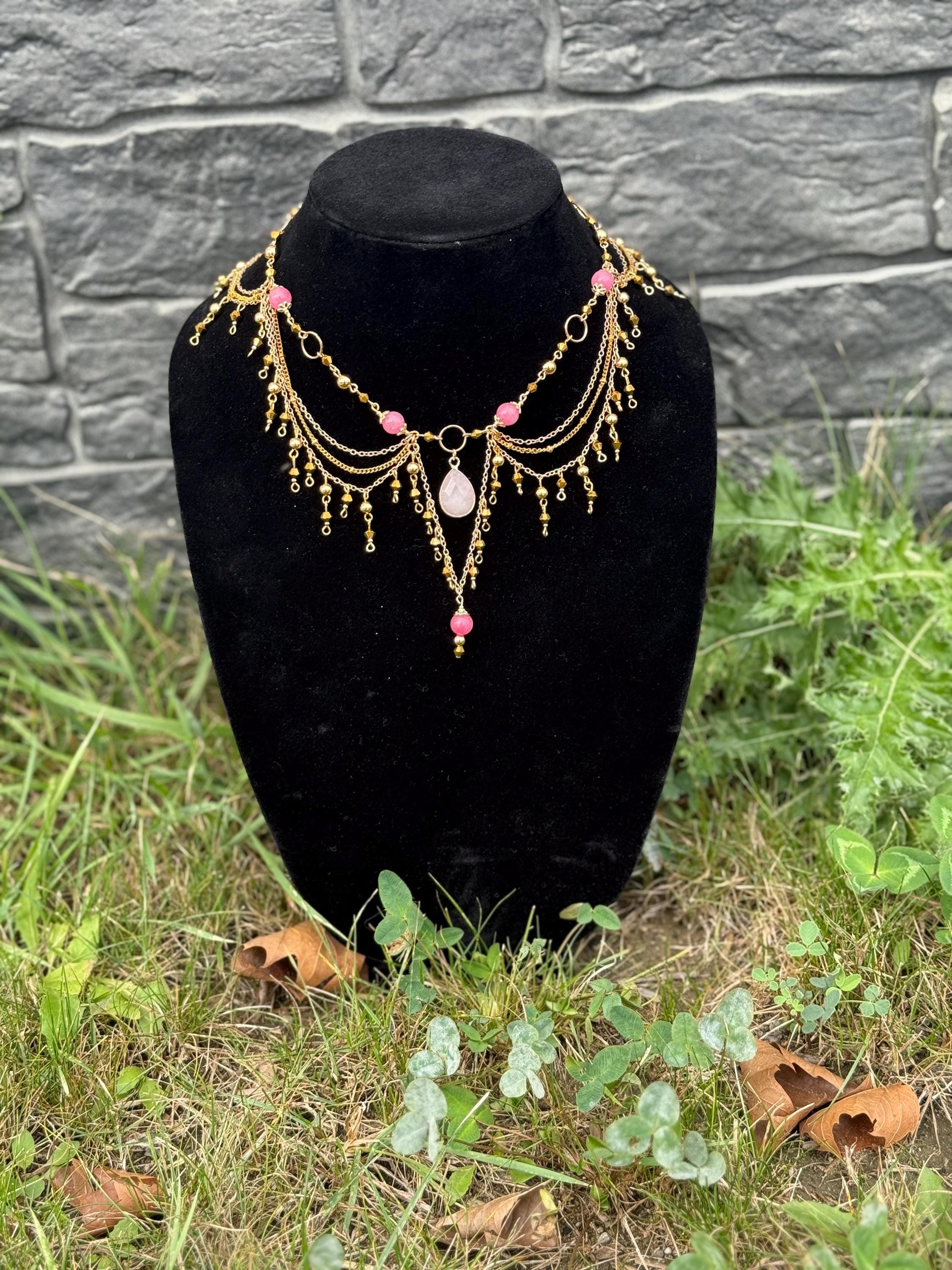Golden Quartz Rhodochrosite Necklace, Handcrafted Gemstone Jewelry