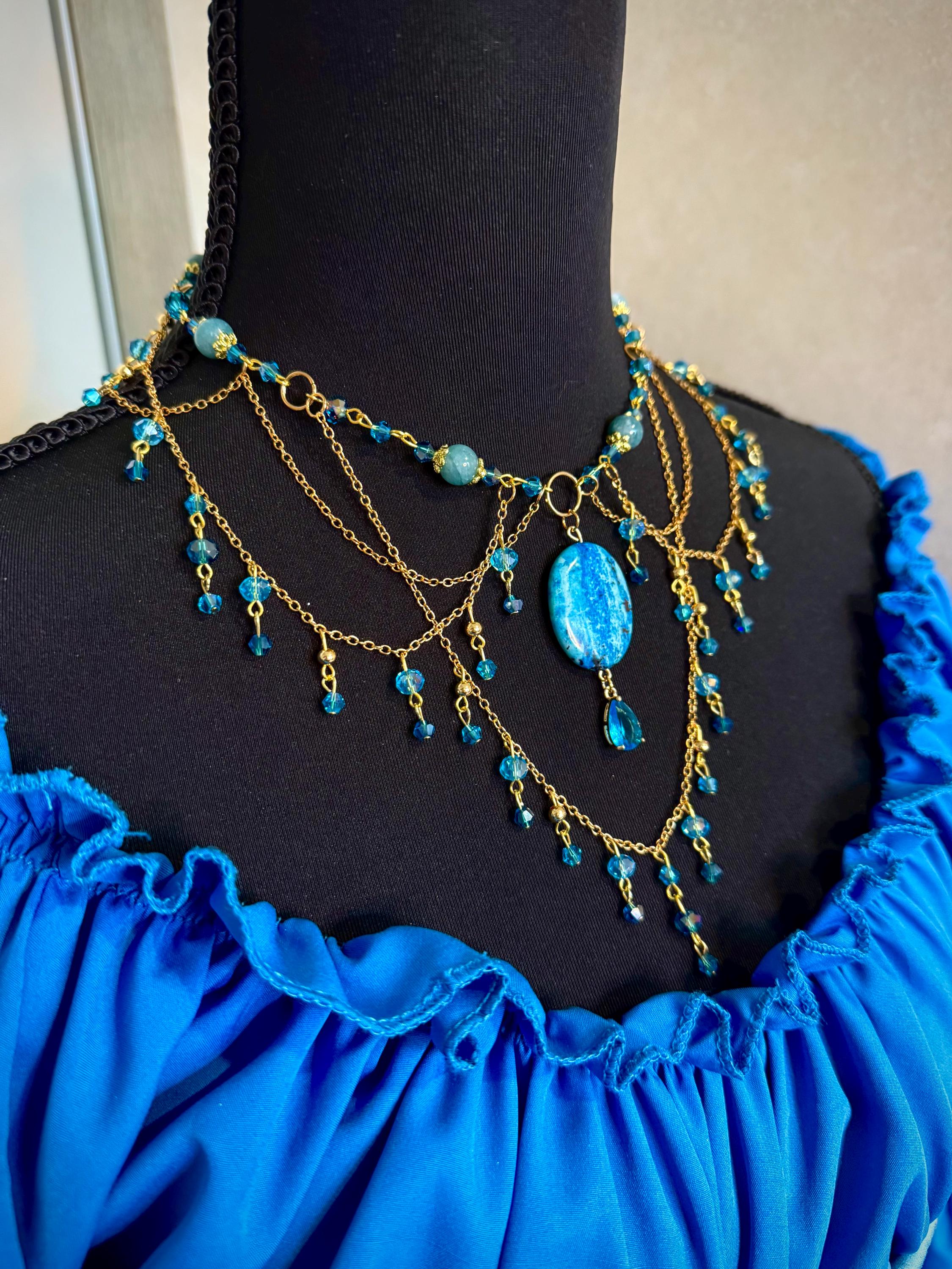 Lady of the Sea Blue Chalcedony and Howlite Crystal Necklace, Mermaid Vibes for Seaside Lovers