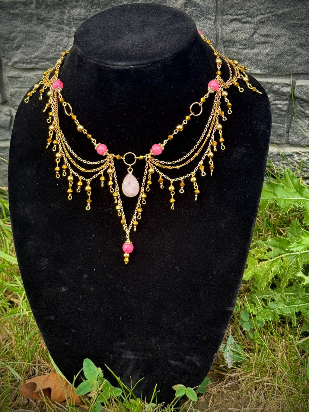 Golden Quartz Rhodochrosite Necklace, Handcrafted Gemstone Jewelry