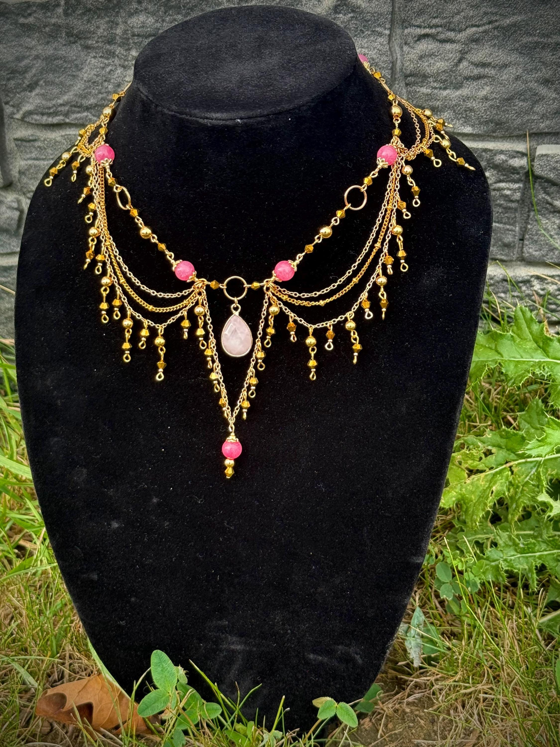 Golden Quartz Rhodochrosite Necklace, Handcrafted Gemstone Jewelry