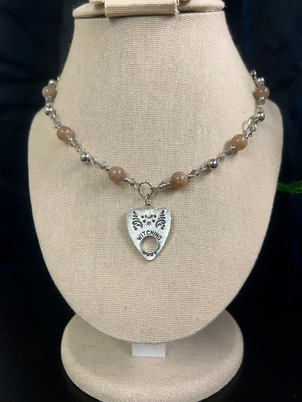 Pink Moonstone Planchette Choker, Simple Chain Necklace