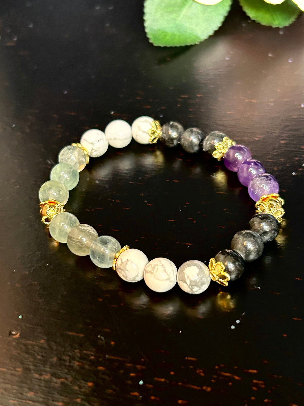 Crystal Bracelet, Howlite, Amethyst, Stress Relief, Anxiety Support