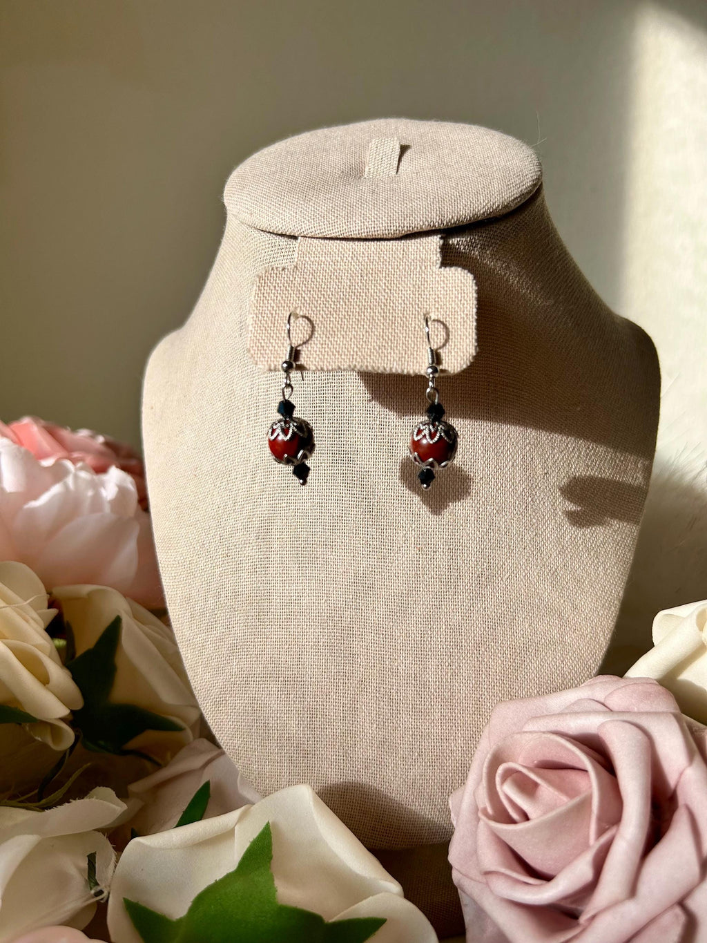 Vampire Kisses Earrings, Handmade Apple Jasper Crystal Earrings for Spooky Season