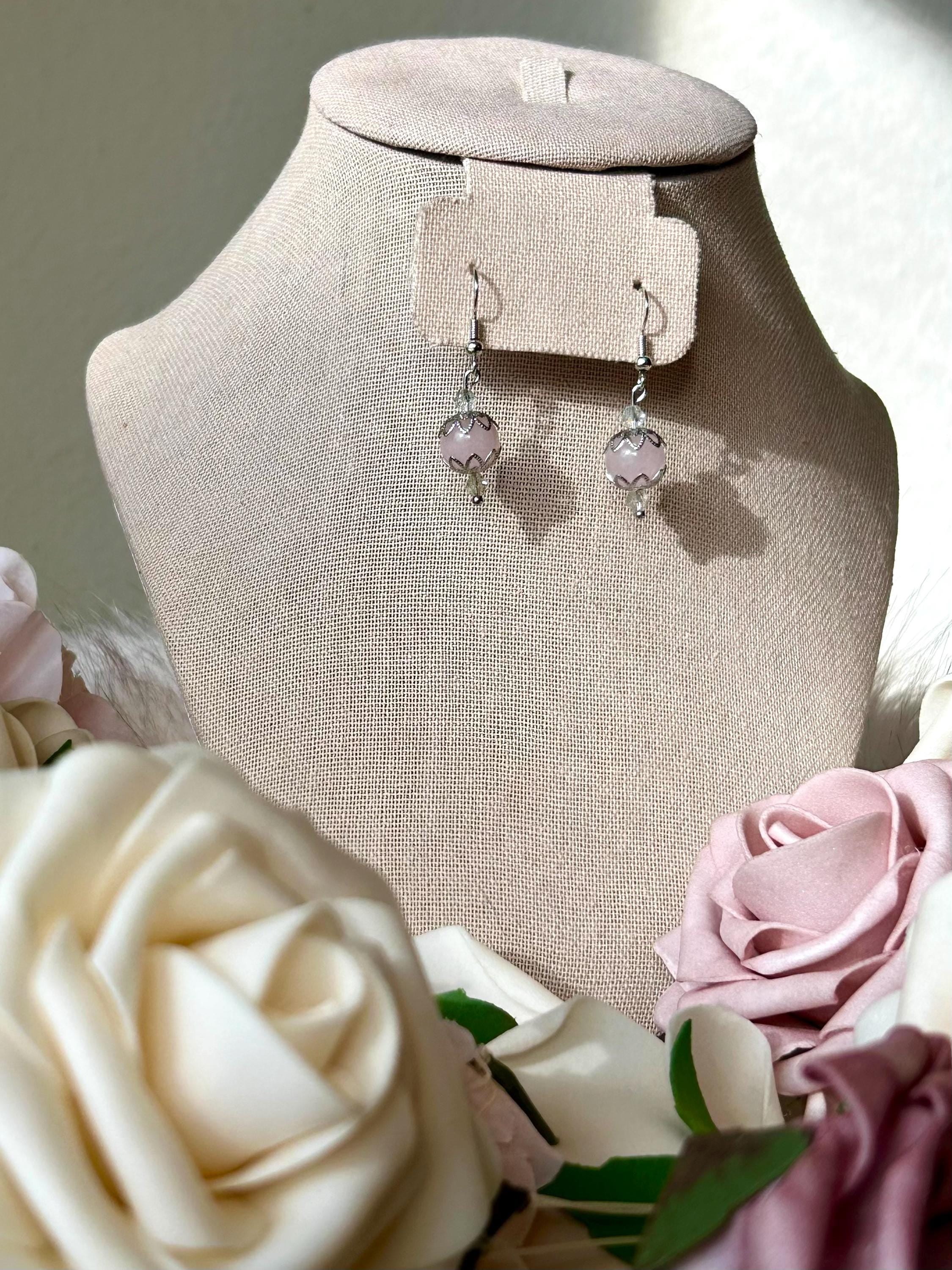 Hopeless Romantic Earrings, Handmade Rose Quartz Crystal Earrings