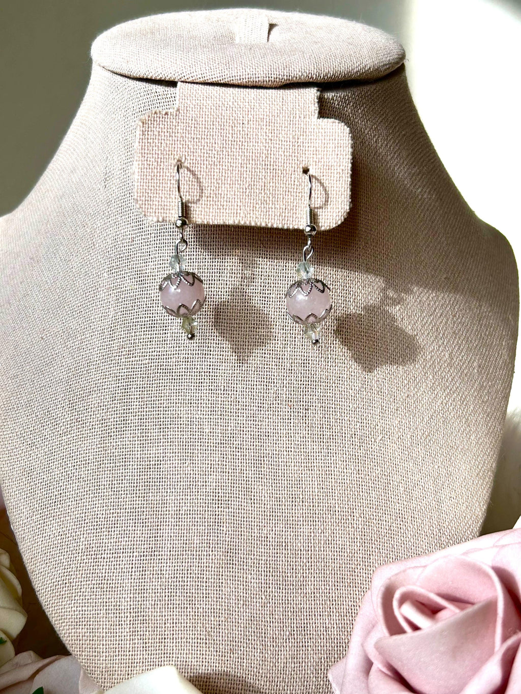 Hopeless Romantic Earrings, Handmade Rose Quartz Crystal Earrings