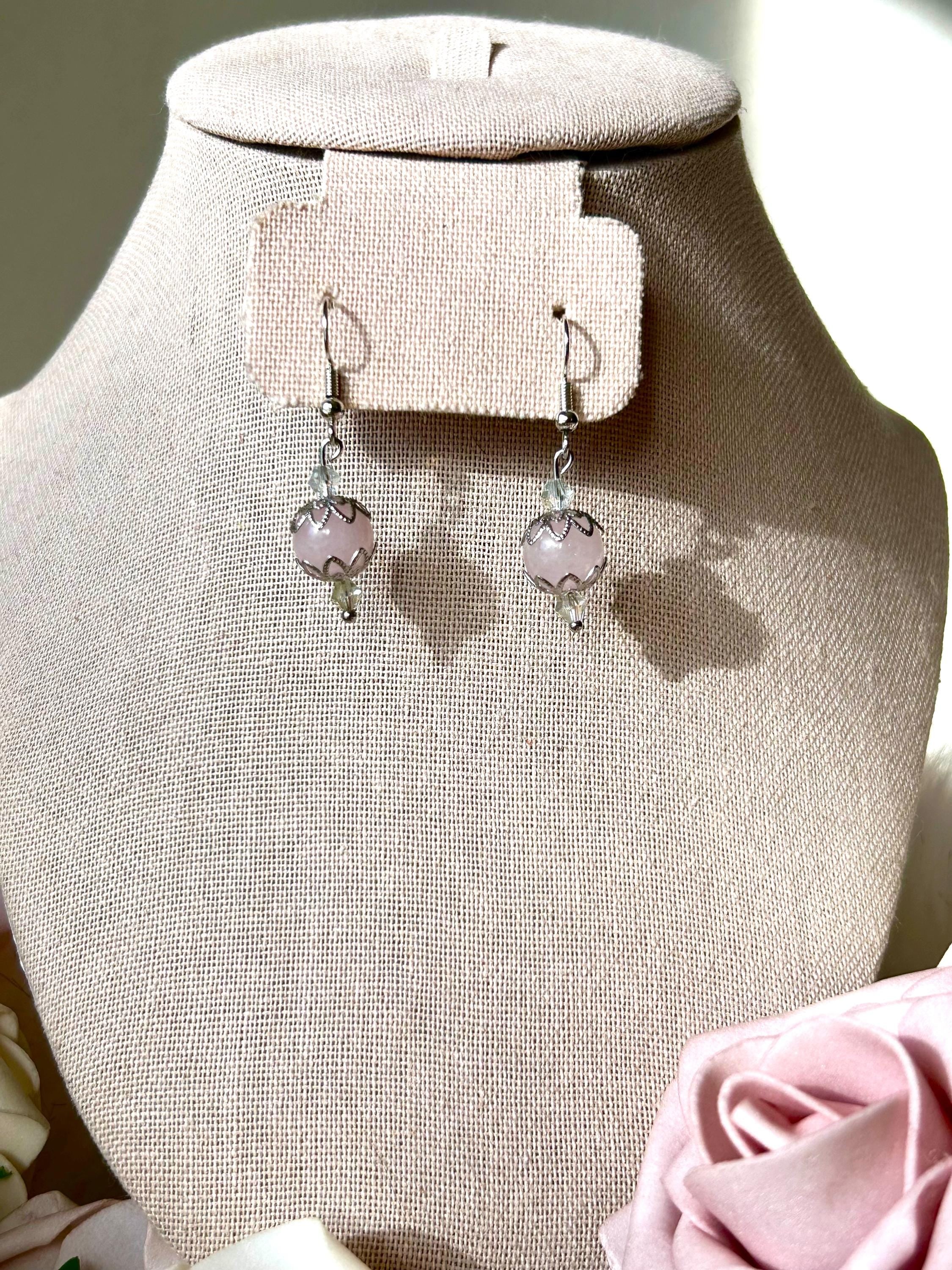 Hopeless Romantic Earrings, Handmade Rose Quartz Crystal Earrings