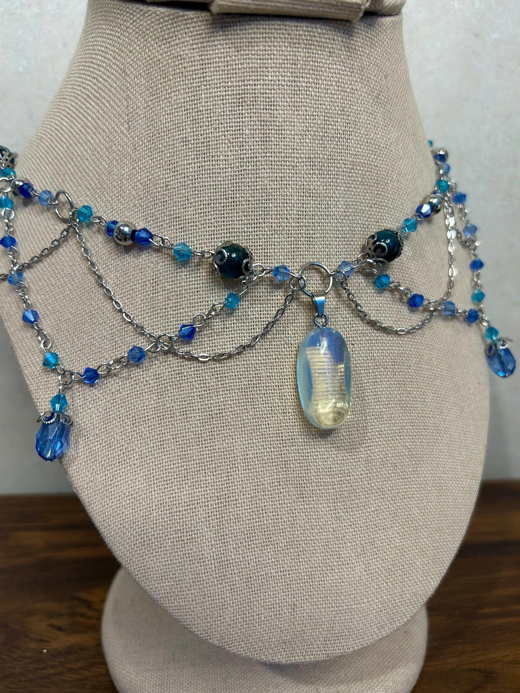 Siren Song Apatite and Opalite Crystal Necklace, Stunning Handmade Blue-White Stone Jewelry for Elegance, Perfect Gift for Nature Lovers