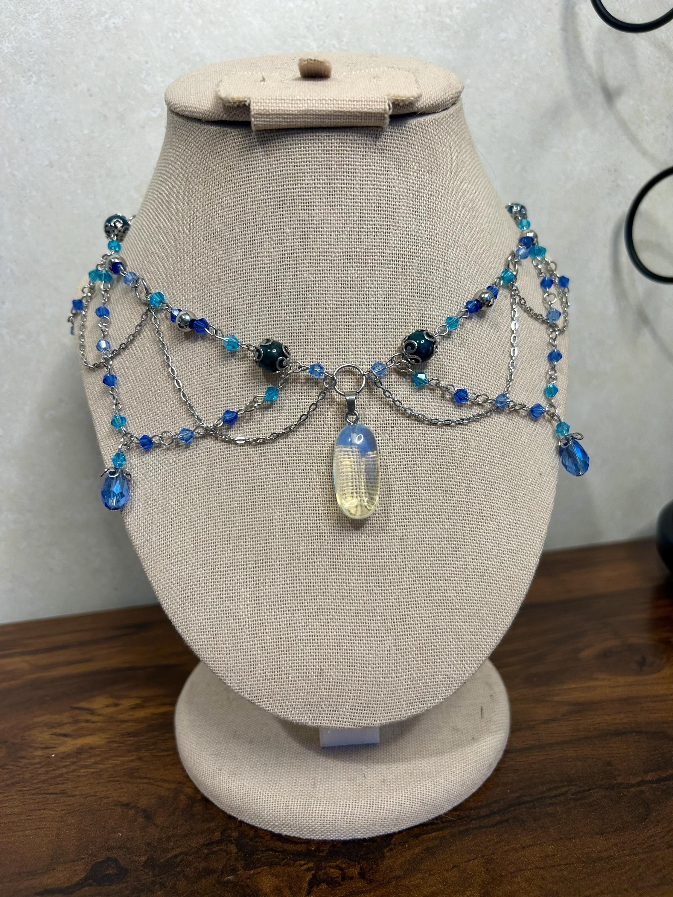 Siren Song Apatite and Opalite Crystal Necklace, Stunning Handmade Blue-White Stone Jewelry for Elegance, Perfect Gift for Nature Lovers