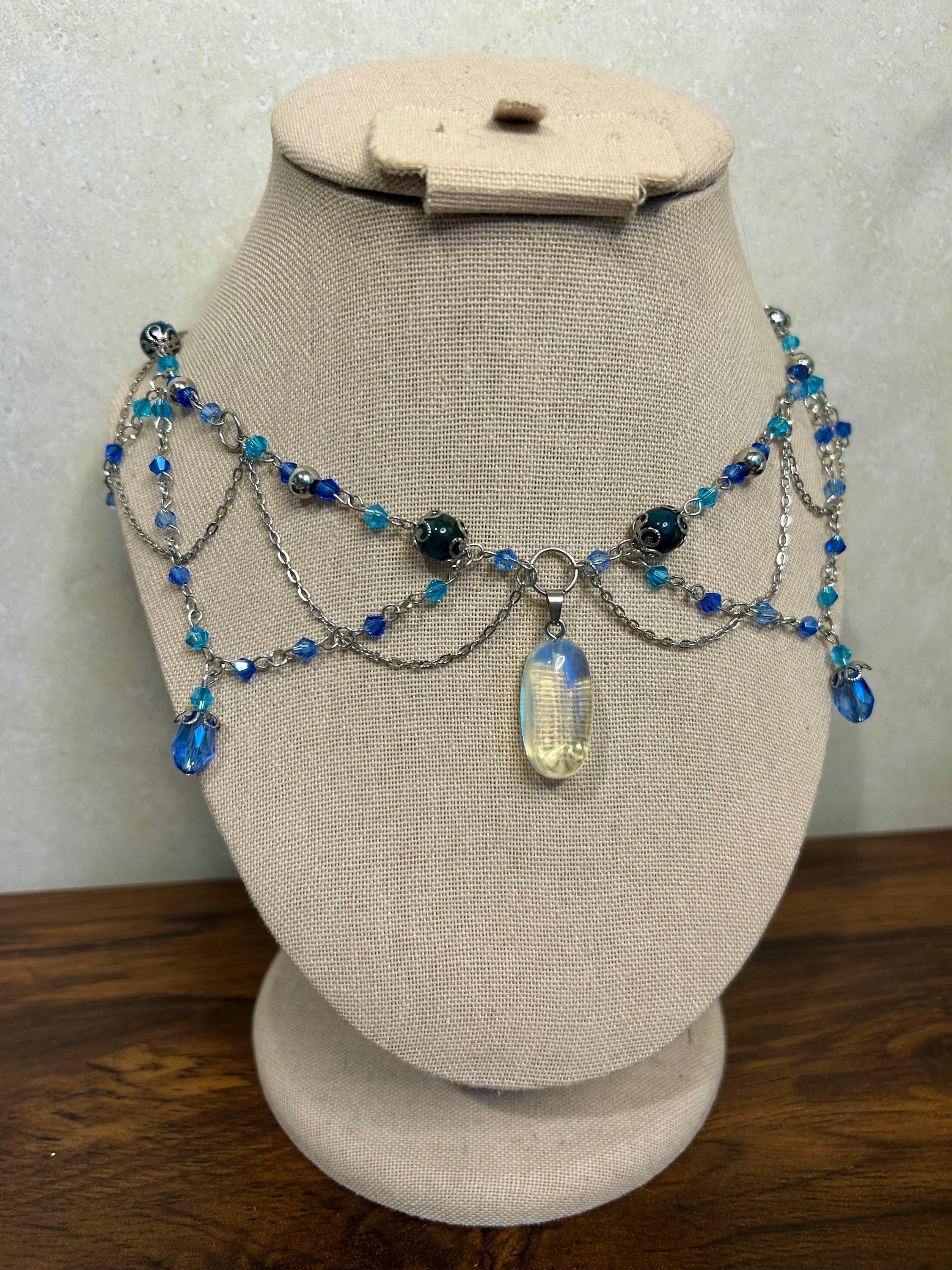 Siren Song Apatite and Opalite Crystal Necklace, Stunning Handmade Blue-White Stone Jewelry for Elegance, Perfect Gift for Nature Lovers